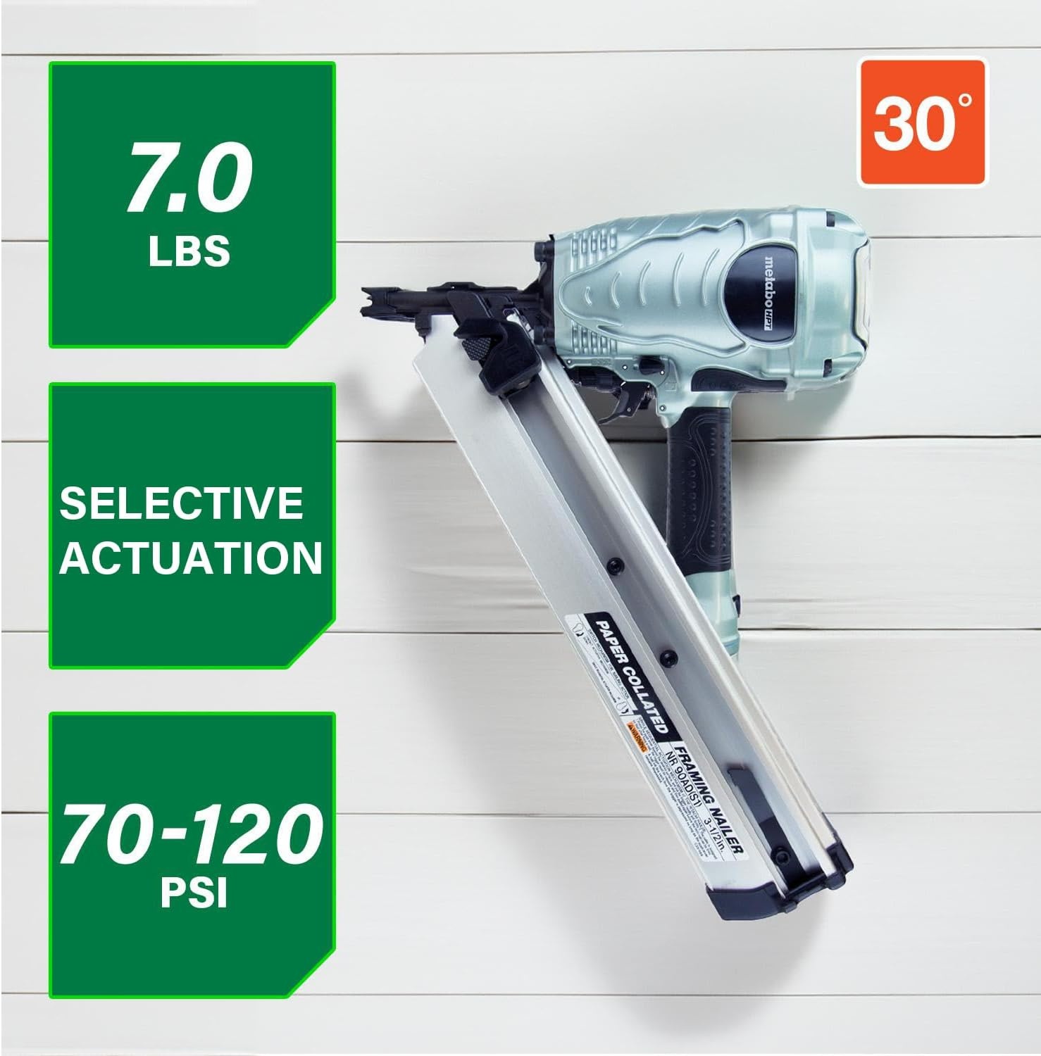 Metabo HPT Framing Nailer, Pro-Preferred Framing Tool for Flooring, Truss Build-Up, Roof Decking, and Housing Construction, Quick Switch Nailing, 3-1/2″ 30° Paper Collated Nails, NR90ADS1(Metabo HPT NR90ADS1 Framing Nailer)