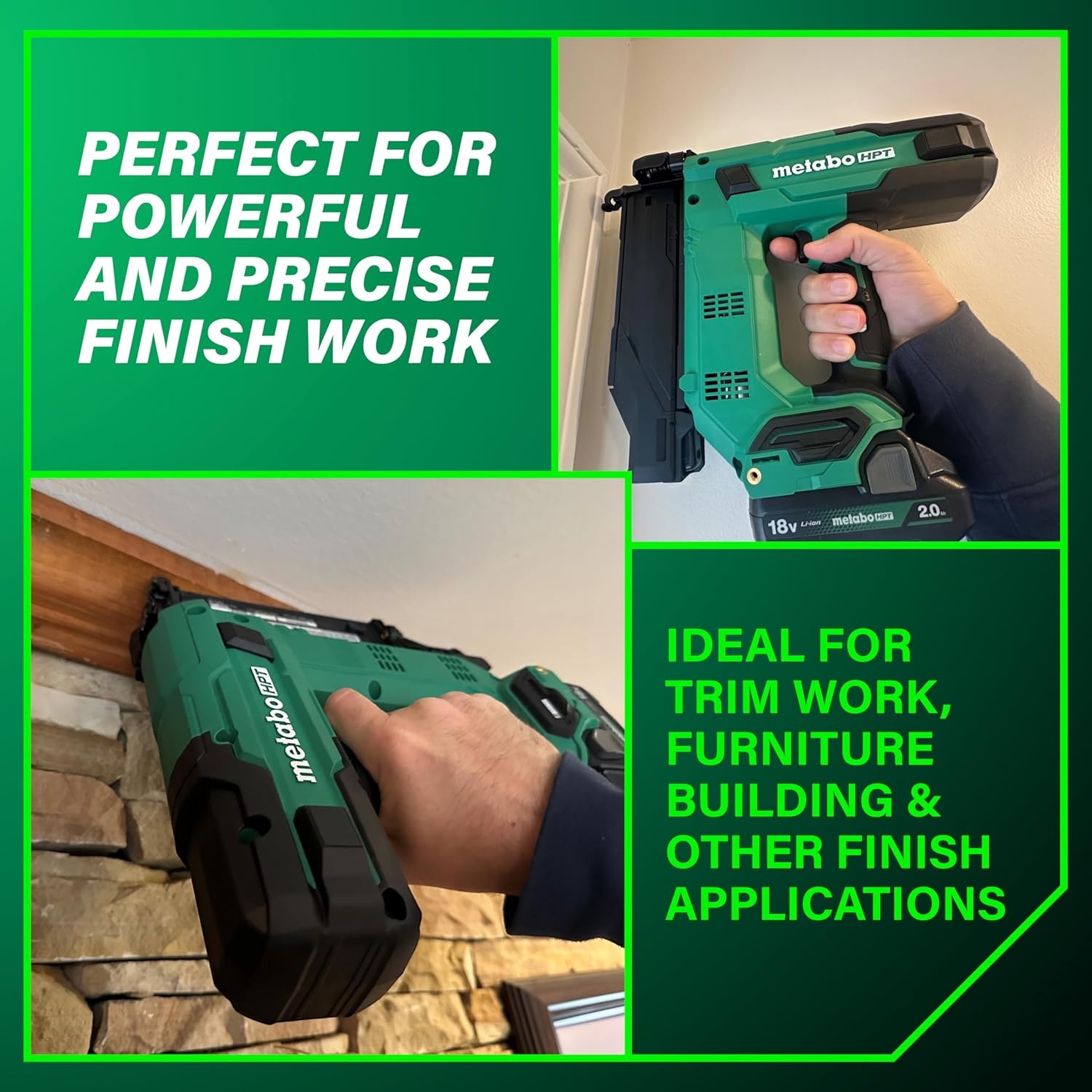 Metabo HPT 18V MultiVolt Compact Cordless Brad Nailer Kit, 18 Gauge Nailer with Power Tool 2.0Ah Lithium Ion Battery, Drives 5/8″ to 2″ Brad Nails, 700 per Charge, NT1850DG(NT1850DG Only)