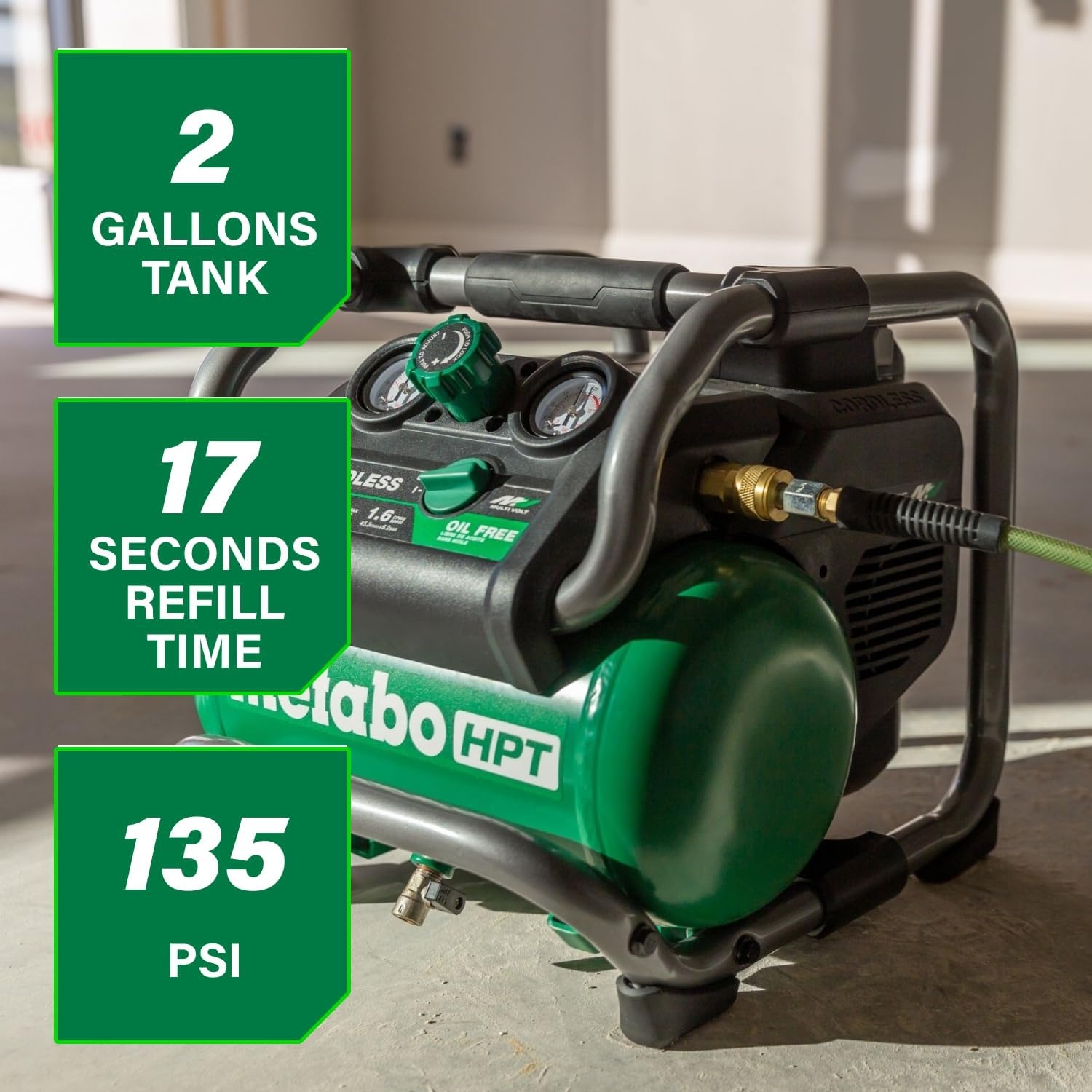 Metabo HPT 36V MultiVolt 2 Gallon Cordless Air Compressor, Portable and Versatile, Ideal for Pneumatic Finish Nailers and Tire Inflation, tool body only EC36DAQ4(36V MV Cordless Air Compressor (Tool Only))