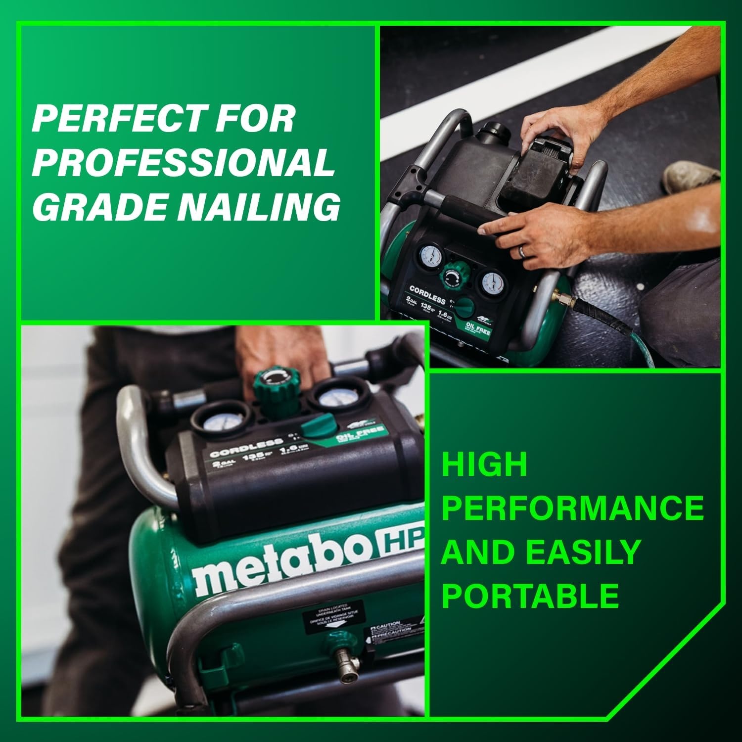 Metabo HPT 36V MultiVolt 2 Gallon Cordless Air Compressor, Portable and Versatile, Ideal for Pneumatic Finish Nailers and Tire Inflation, tool body only EC36DAQ4(36V MV Cordless Air Compressor (Tool Only))