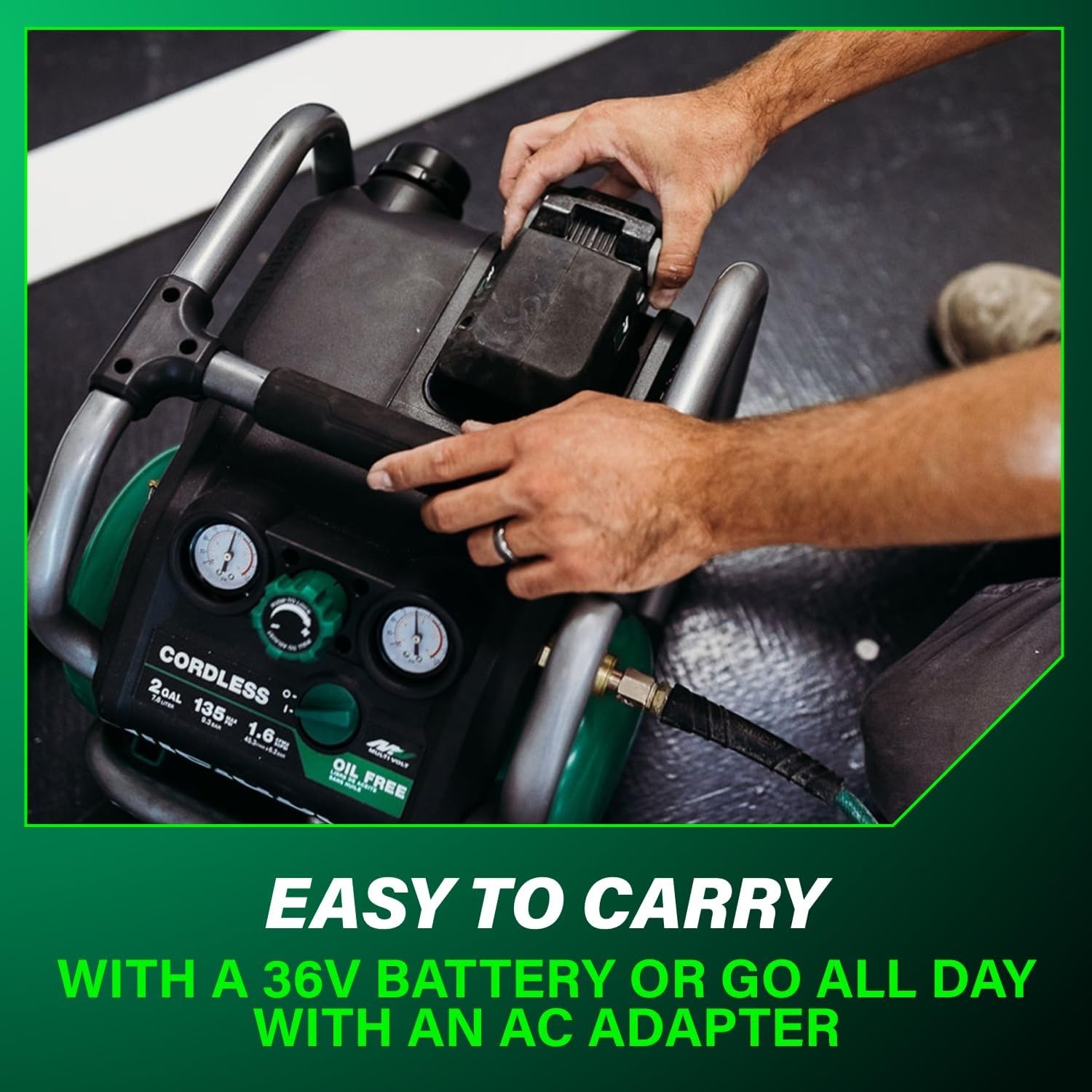 Metabo HPT 36V MultiVolt 2 Gallon Cordless Air Compressor, Portable and Versatile, Ideal for Pneumatic Finish Nailers and Tire Inflation, tool body only EC36DAQ4(36V MV Cordless Air Compressor (Tool Only))