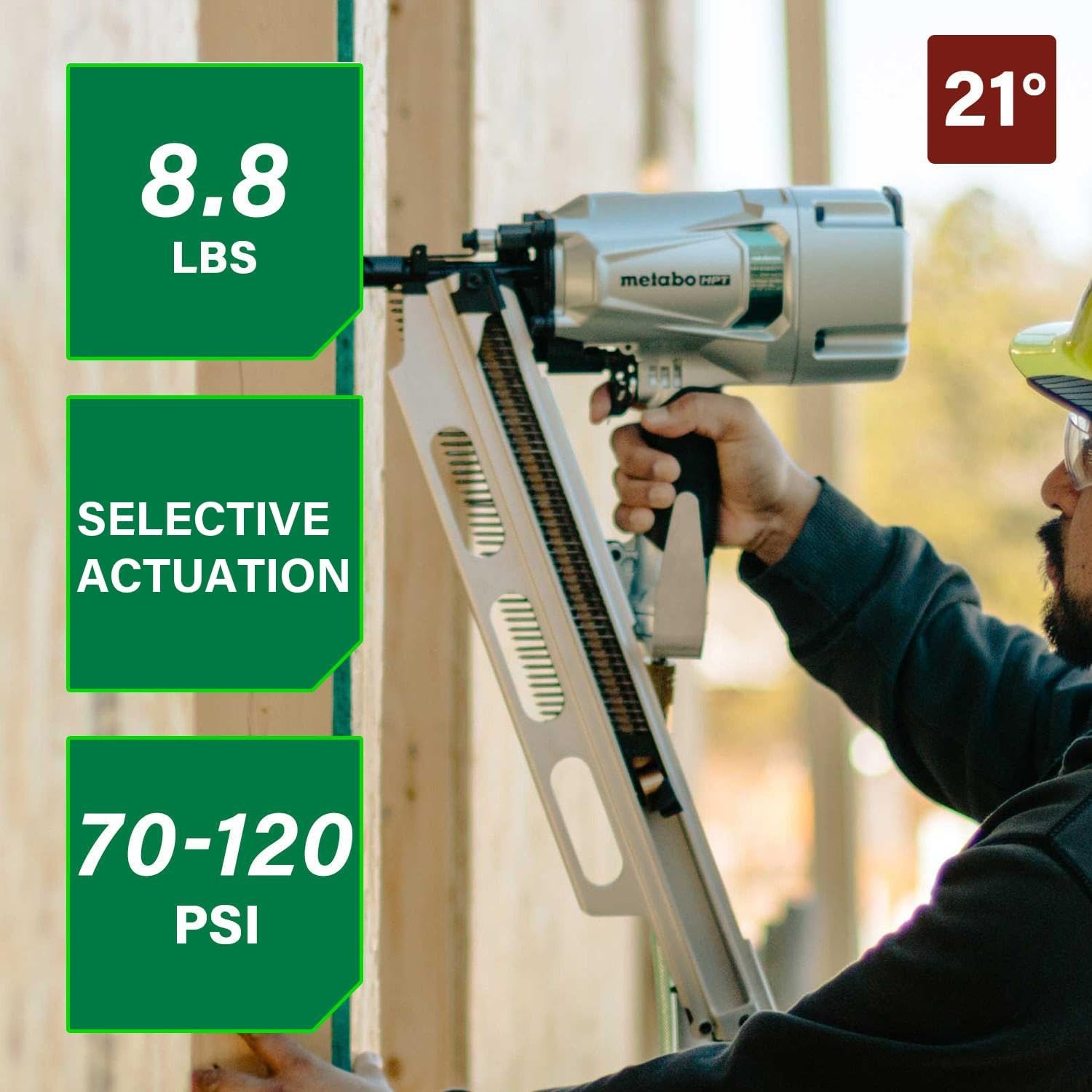Metabo HPT Framing Nailer | High Grade Aluminum Magazine | Tool-less Depth Adjustment | Pneumatic | Framing Nails 2-Inch to 3-1/4-Inch | Rafter Hook | NR83A5(Y)(NR83A5Y (Aluminum Magazine))
