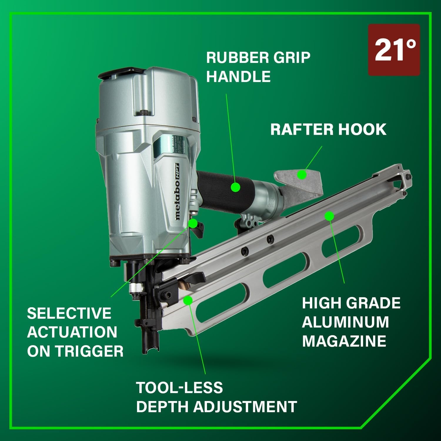 Metabo HPT Framing Nailer | High Grade Aluminum Magazine | Tool-less Depth Adjustment | Pneumatic | Framing Nails 2-Inch to 3-1/4-Inch | Rafter Hook | NR83A5(Y)(NR83A5Y (Aluminum Magazine))