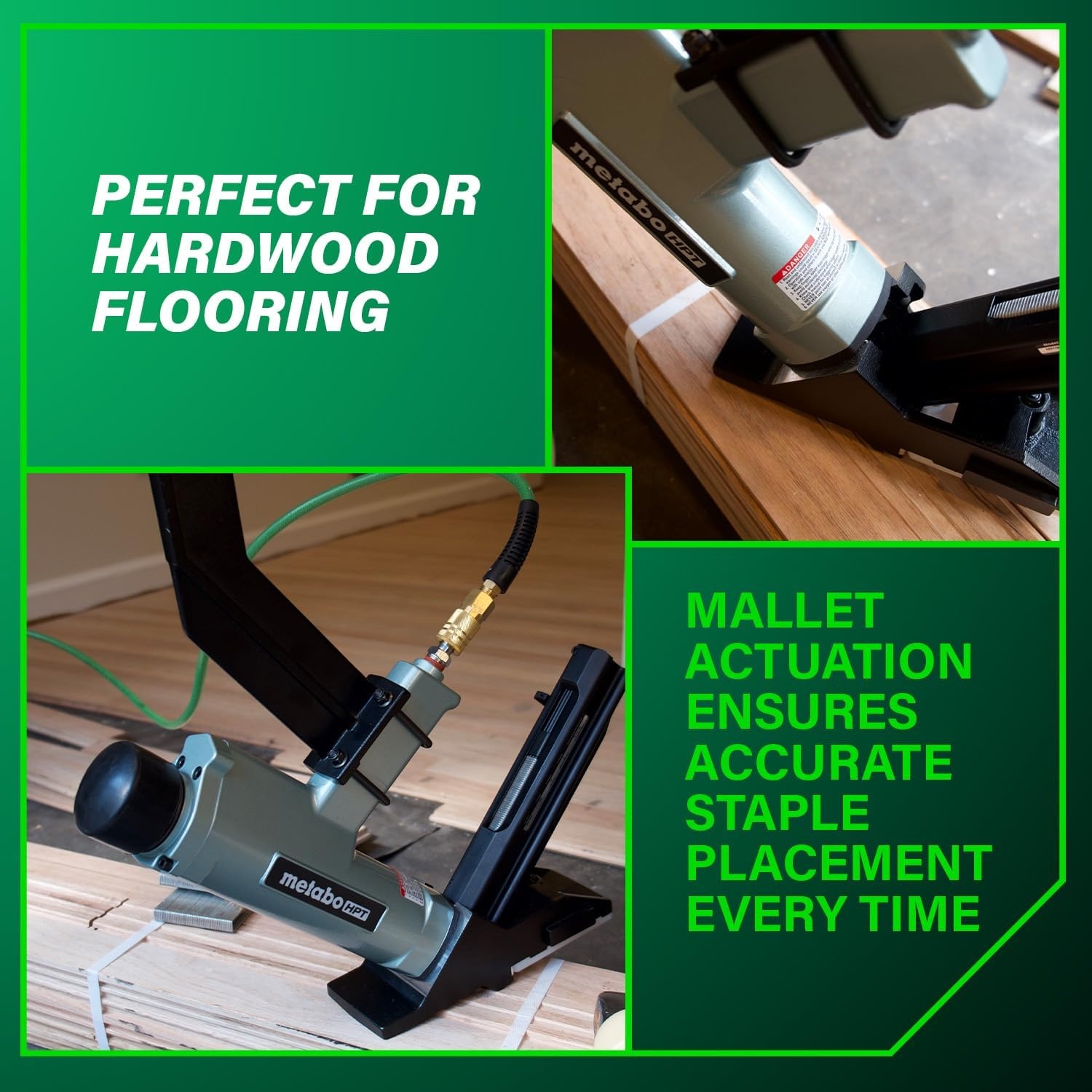 Metabo HPT 2-in-1 Flooring Nailer & Stapler, Accepts 16-Gauge L-Shaped Cleat Nails &15.5-Gauge 1/2-Inch Crown Flooring Staples, Mallet Actuated Pneumatic Operation, N5010AC(N5010AC – Next Gen Model)