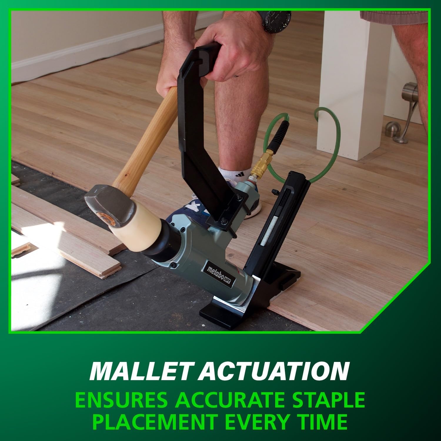 Metabo HPT 2-in-1 Flooring Nailer & Stapler, Accepts 16-Gauge L-Shaped Cleat Nails &15.5-Gauge 1/2-Inch Crown Flooring Staples, Mallet Actuated Pneumatic Operation, N5010AC(N5010AC – Next Gen Model)