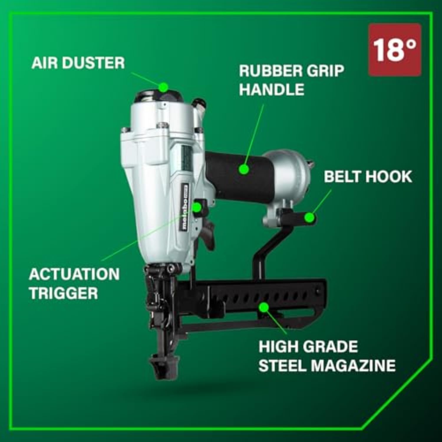 Metabo HPT PRO Finish Stapler, Pro-preferred Pneumatic Power Nailers, Finish Tool for Carpentry & Industrial Uses, All-Metal Key Component, 18 Gauge, 1/4″ Crown Staples, Length 1/2″ to 1-1/2″, N3804A5(N3804A5 – Pro Model)
