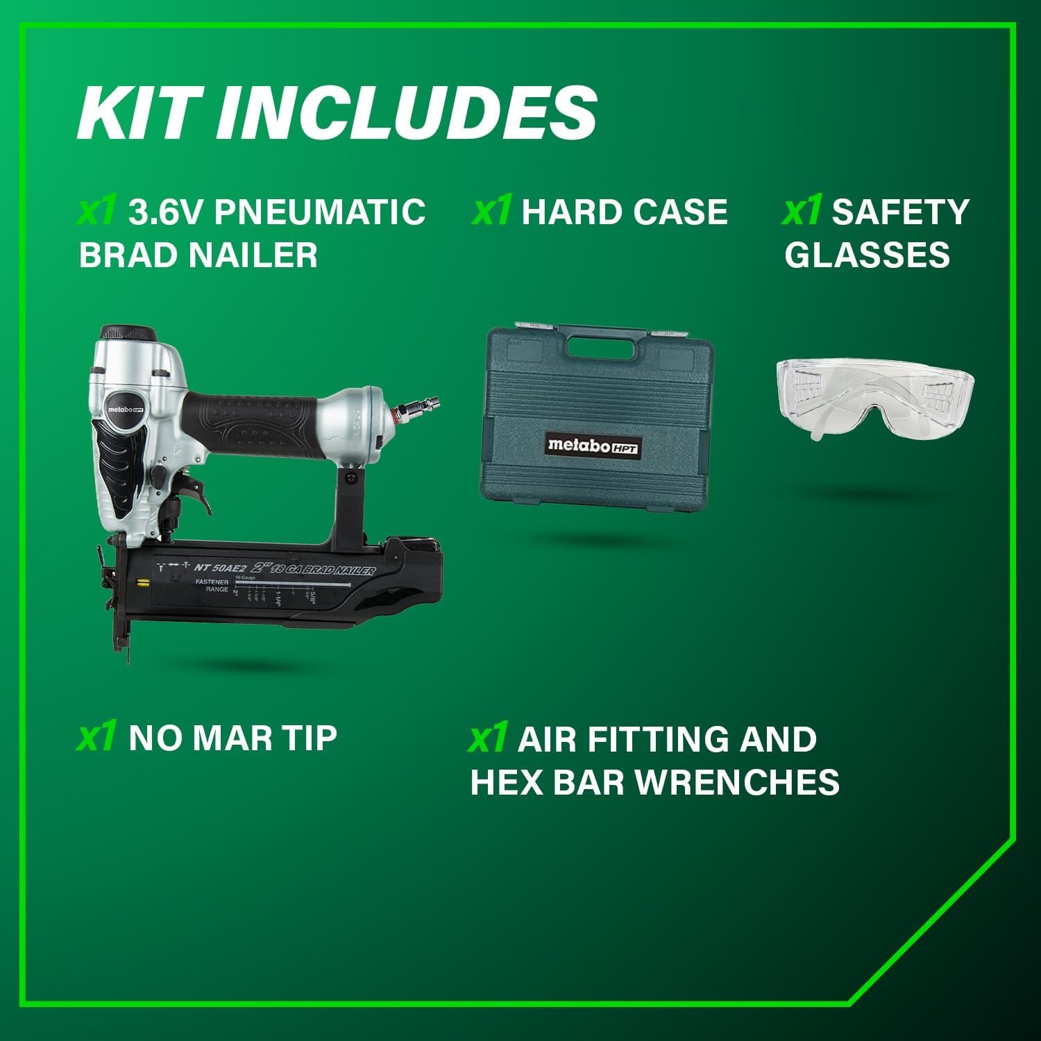 Metabo HPT Brad Nailer, Pro-Preferred Lightweight Pneumatic Power Nailer for Precision Trim Work and Furniture Building, Adjustable Depth, 18 Gauge, 5/8″ up to 2″ Brad Nails, NT50AE2(Loveseat)