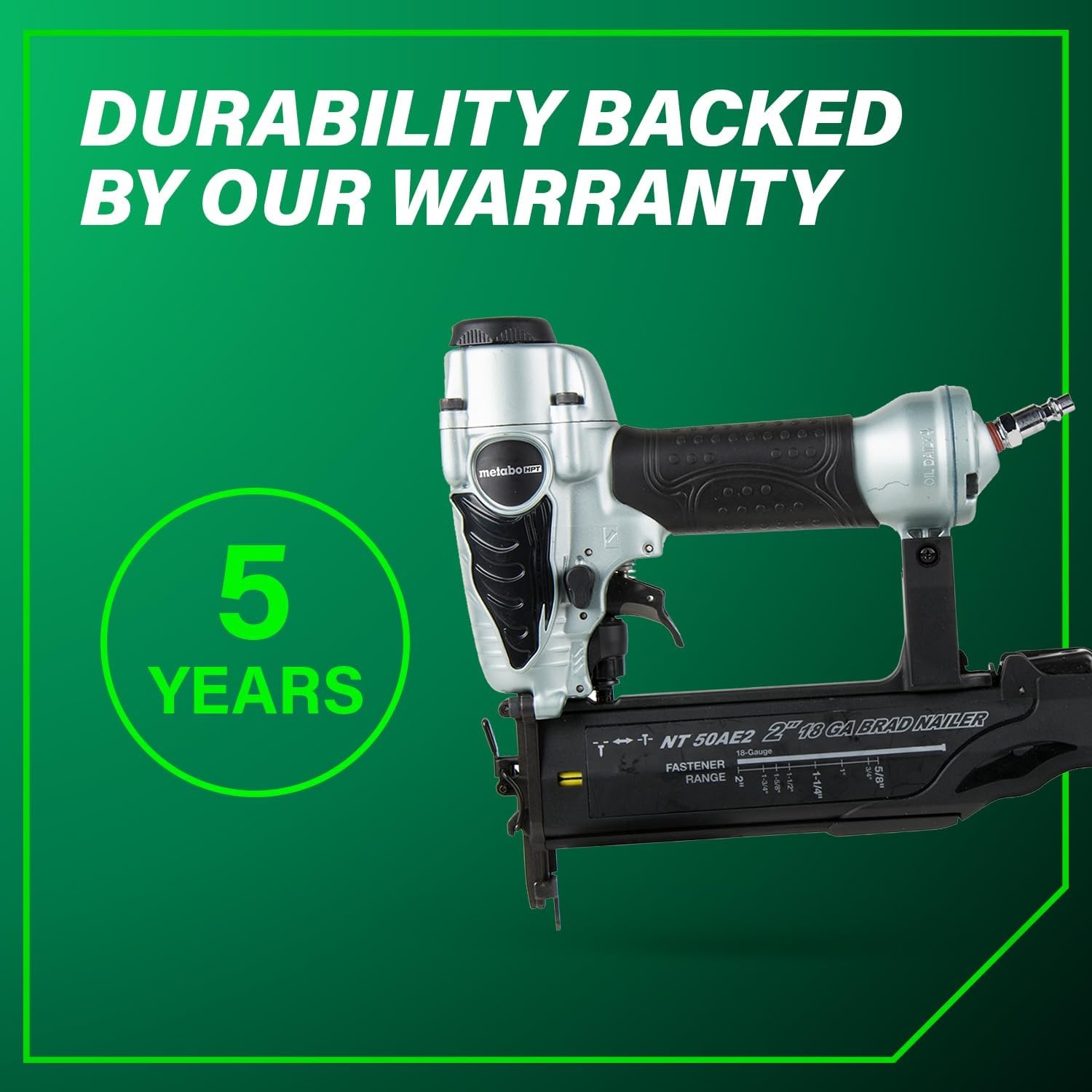 Metabo HPT Brad Nailer, Pro-Preferred Lightweight Pneumatic Power Nailer for Precision Trim Work and Furniture Building, Adjustable Depth, 18 Gauge, 5/8″ up to 2″ Brad Nails, NT50AE2(Loveseat)