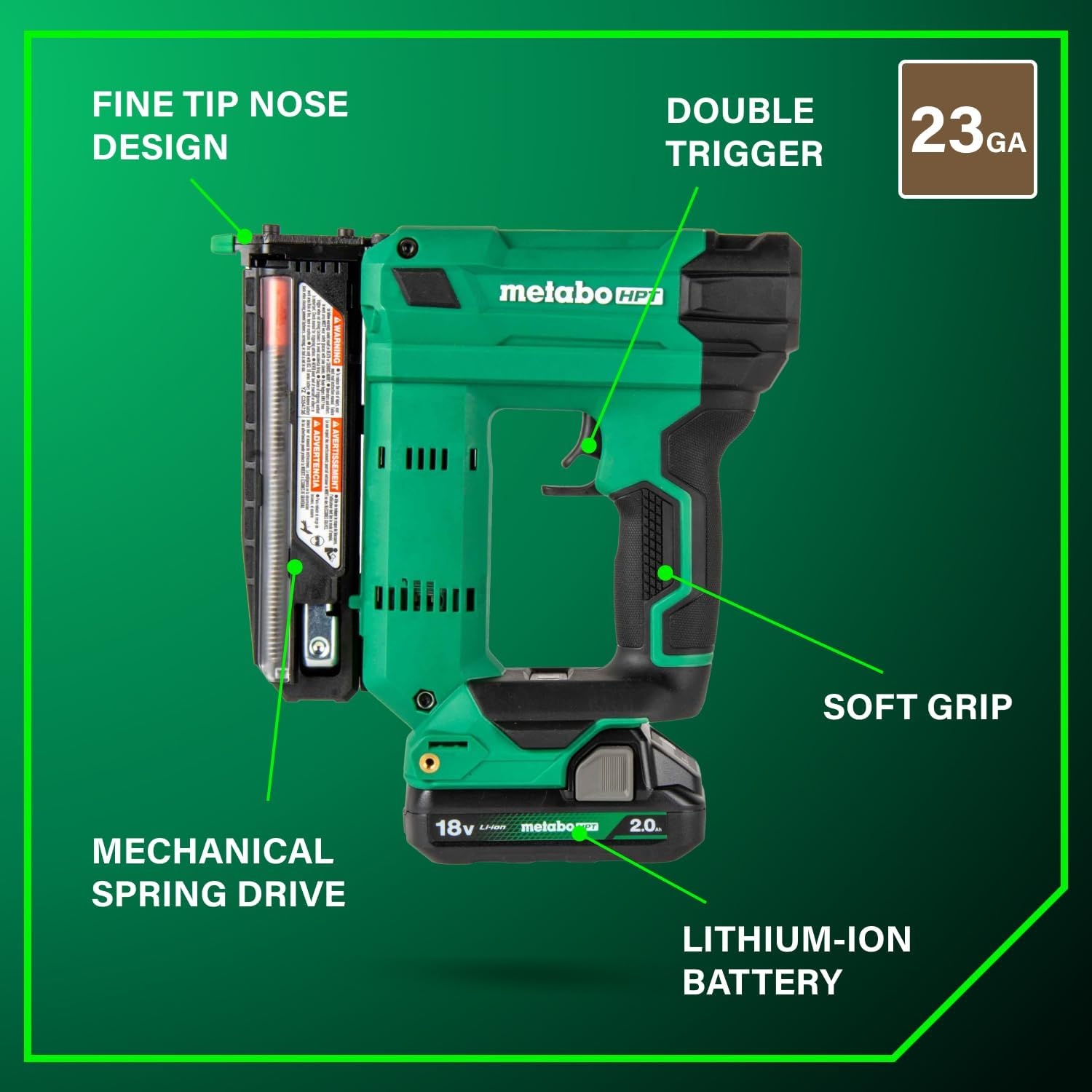 Metabo HPT 18V MultiVolt Cordless Compact Pin Nailer Kit, 23 Gauge Nailer with Power Tool 2.0Ah Lithium Ion Battery, Drives 5/8″ to 1-3/8″ Headless Pin Nails, 5-Year Warranty, NP1835DA(18V Pin Nailer Kit Only)