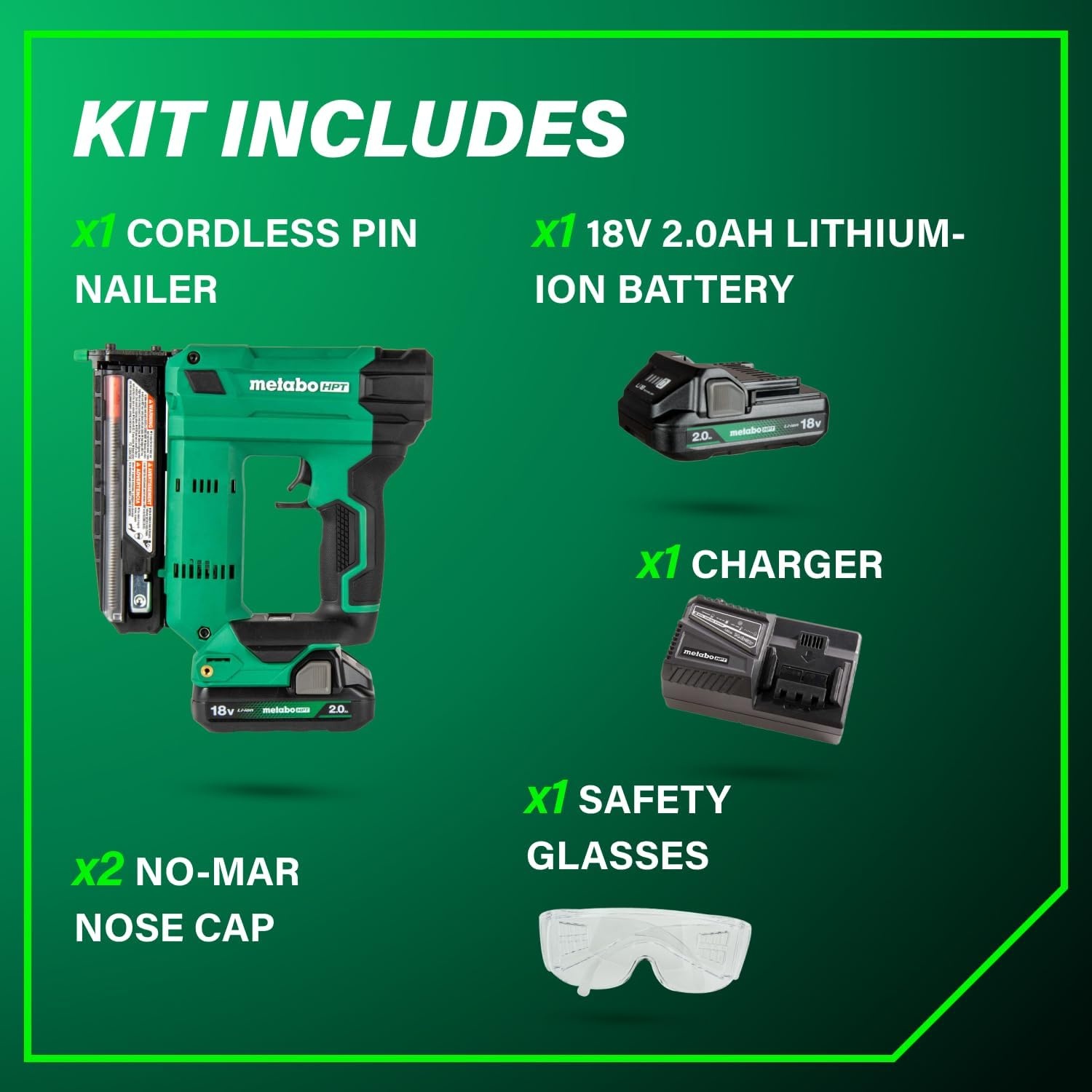 Metabo HPT 18V MultiVolt Cordless Compact Pin Nailer Kit, 23 Gauge Nailer with Power Tool 2.0Ah Lithium Ion Battery, Drives 5/8″ to 1-3/8″ Headless Pin Nails, 5-Year Warranty, NP1835DA(18V Pin Nailer Kit Only)