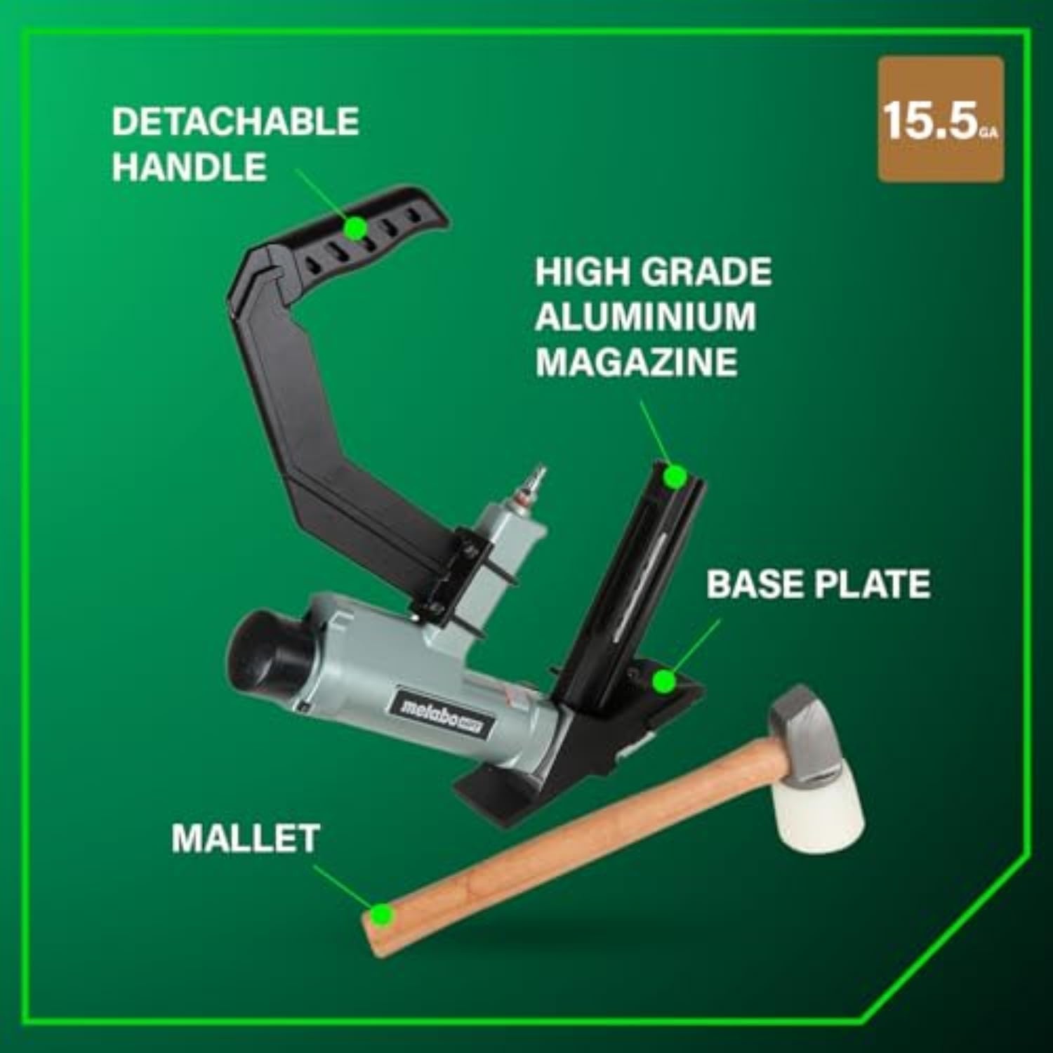 Metabo HPT 2-in-1 Flooring Nailer & Stapler, Accepts 16-Gauge L-Shaped Cleat Nails &15.5-Gauge 1/2-Inch Crown Flooring Staples, Mallet Actuated Pneumatic Operation, N5010AC(N5010AB)