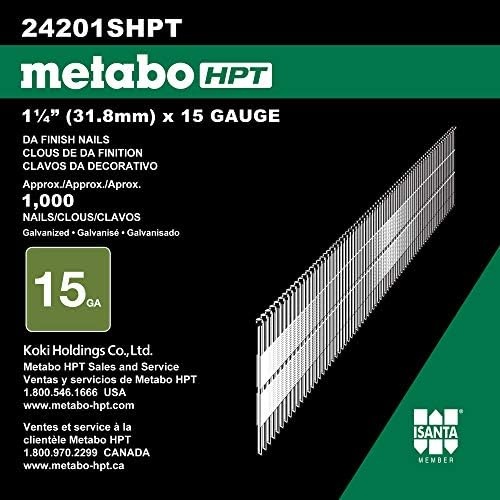 Metabo HPT Finish Nails | 2″ x 15 Gauge | Galvanized | 1000 Count | 24204SHPT(1-1/4″ x 15 GA EG)
