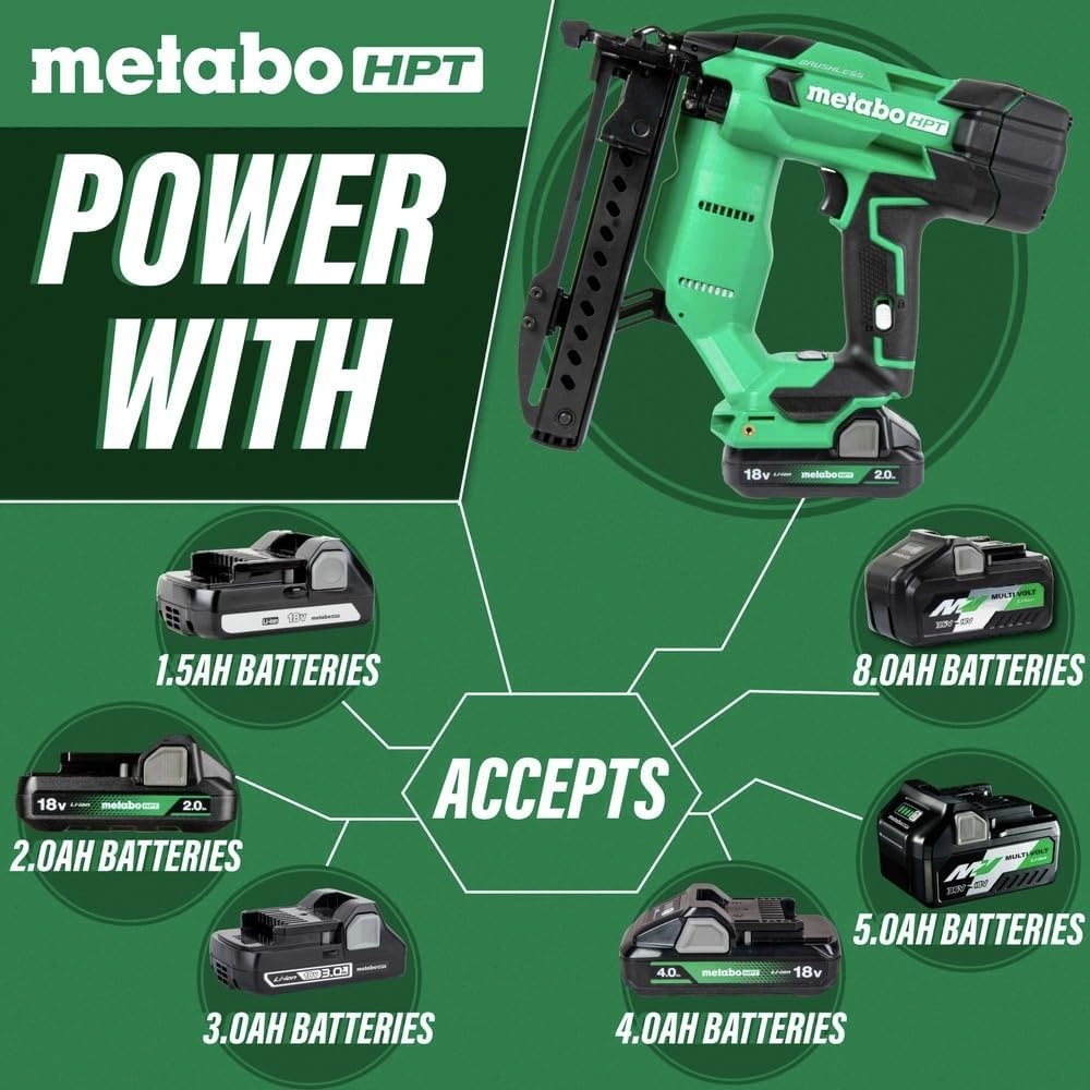 Metabo HPT 18V MultiVolt™ Cordless Stapler Kit | 1/4-Inch 18-Ga Narrow Crown | Accepts 1/2-Inch up to 1-1/2-Inch 18-Ga 1/4-Inch Staples | Includes 18V 2.0Ah Battery | Lifetime Tool Warranty | N1804DA(N1804DA Only)