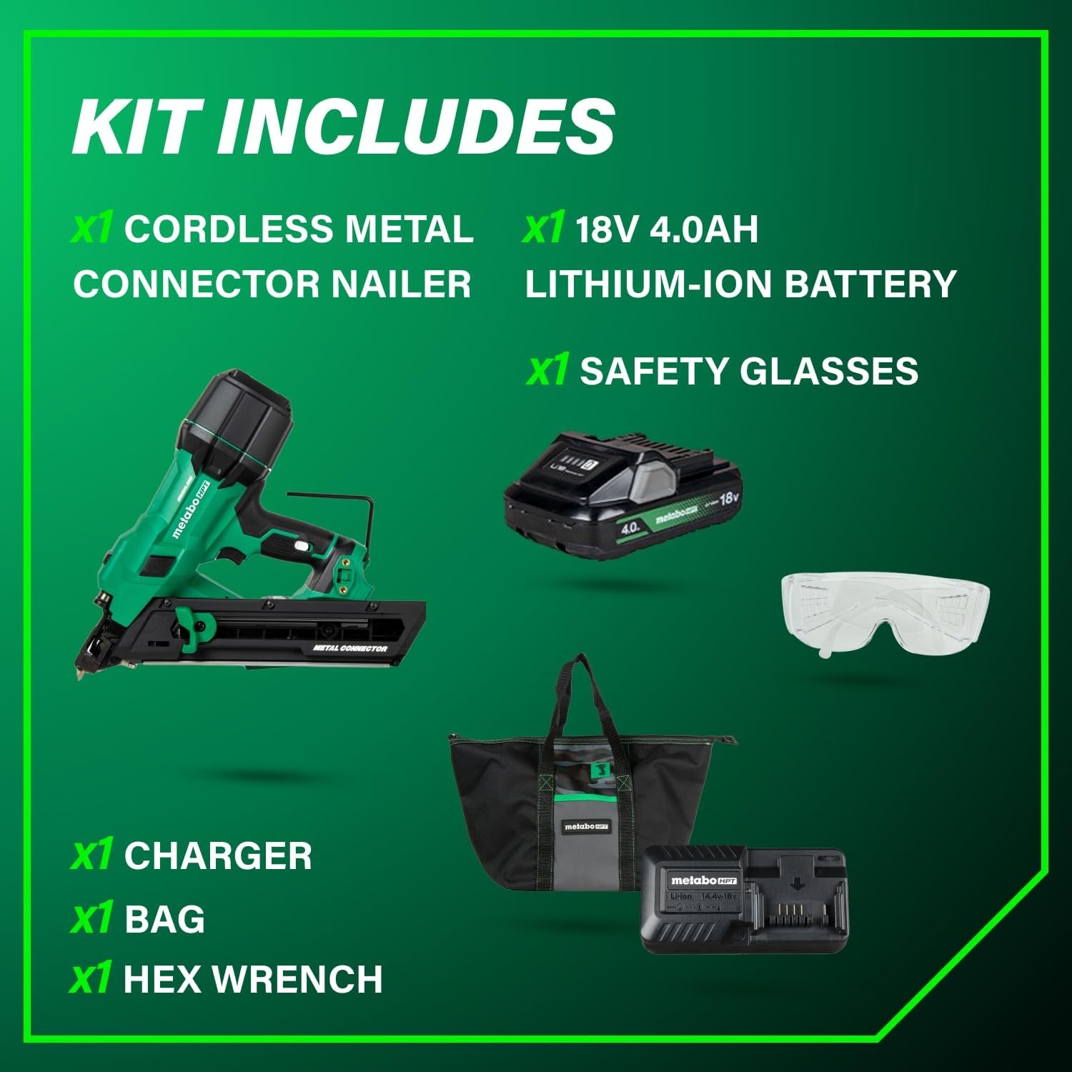 Metabo HPT 36V MultiVolt Cordless Metal Connector Nailer, Power Tool MultiVolt 36V 2.5 Ah Li-ion battery, Pro Tools Innovation Award Winner, Drives 1-1/2″ to 2-1/2″ Nails, 900 per Charge, NR3665DA(18V  1-1/2-Inch – NR1838DKA)