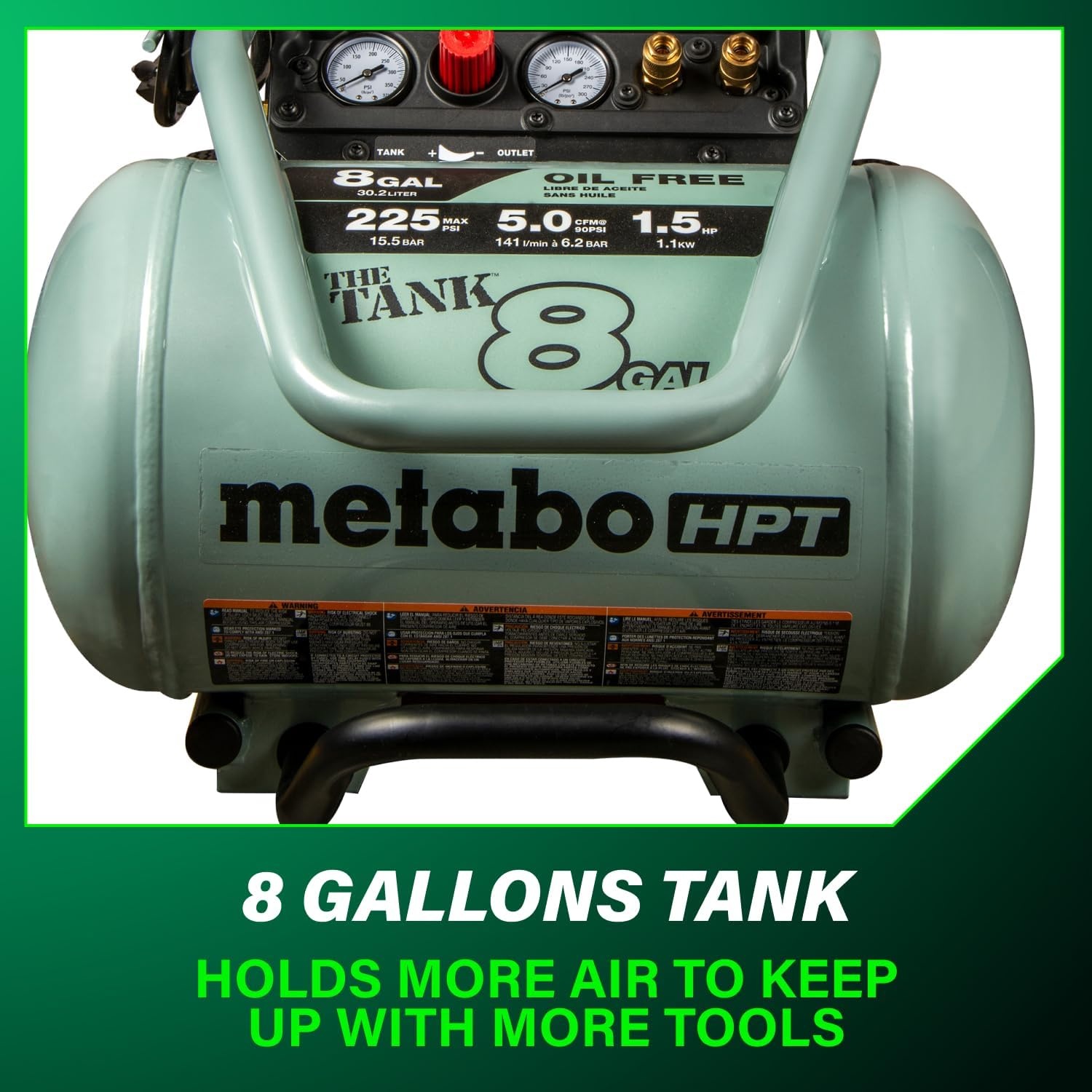 Metabo HPT Air Compressor, THE TANK, 8-Gallon Trolley Air Compressor, 225 PSI, Versatile for Use with Framing, Siding, Finish, or Roofing Nailers, Easy Mobility with Rubber Tires, EC1315S(THE TANK™ 8-Gal)