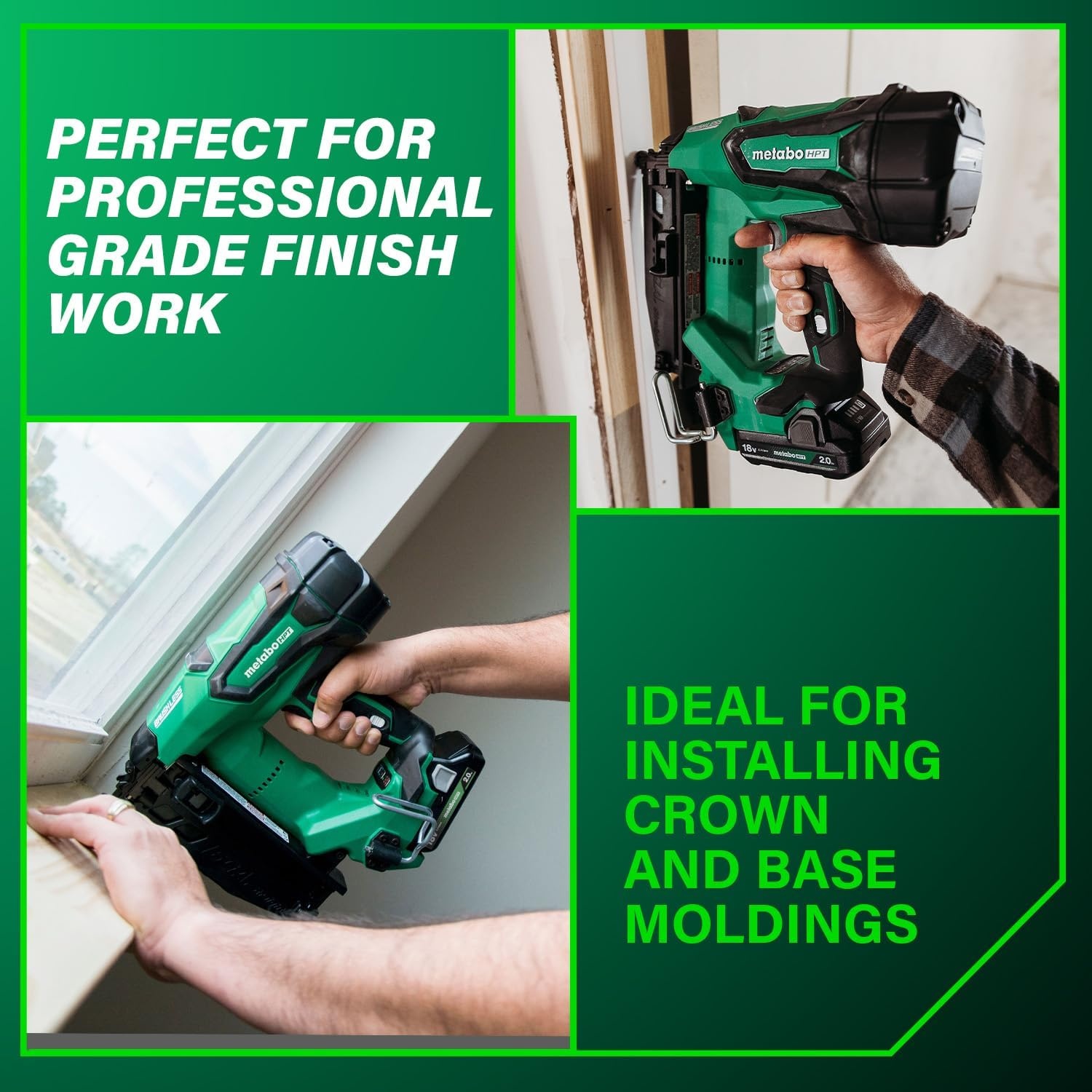 Metabo HPT 18V MultiVolt Brushless Pro 16-GA Straight Finish Nailer Kit, 16 Gauge Finish Nailer, Power Tool with 2.0Ah Lithium Ion Battery, 1″ to 2-1/2″ Nails, Powerful Brushless Motor, NT1865DSA(NT1865DMST)