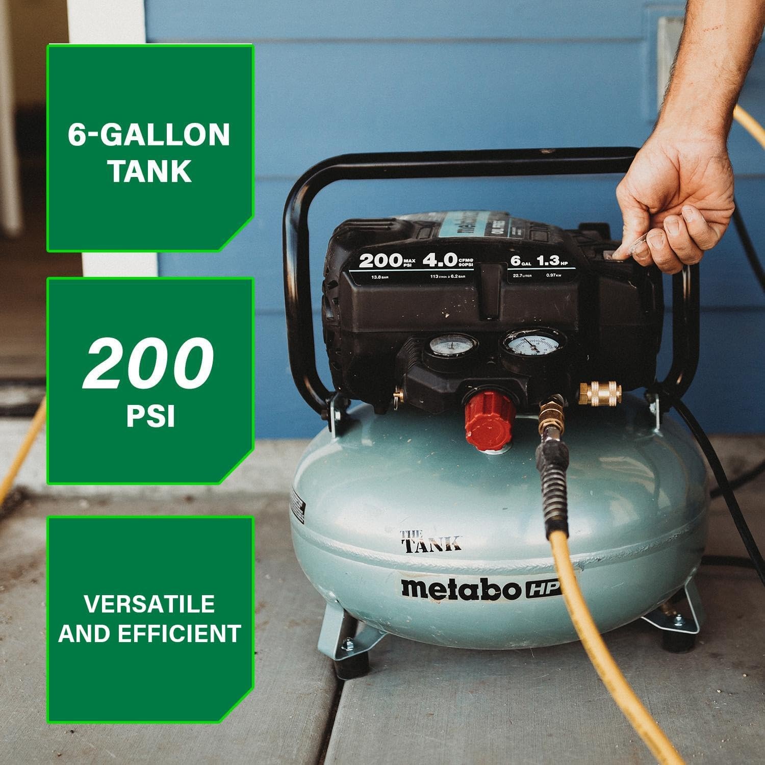 Metabo HPT Air Compressor, THE TANK, Portable Pancake Air Compressor 200 PSI, 6 Gallon Tank, Versatile for Use with Framing, Siding, Finish, Brad or Roofing Nailers, EC914S(6-Gallon Pancake  200 PSI)