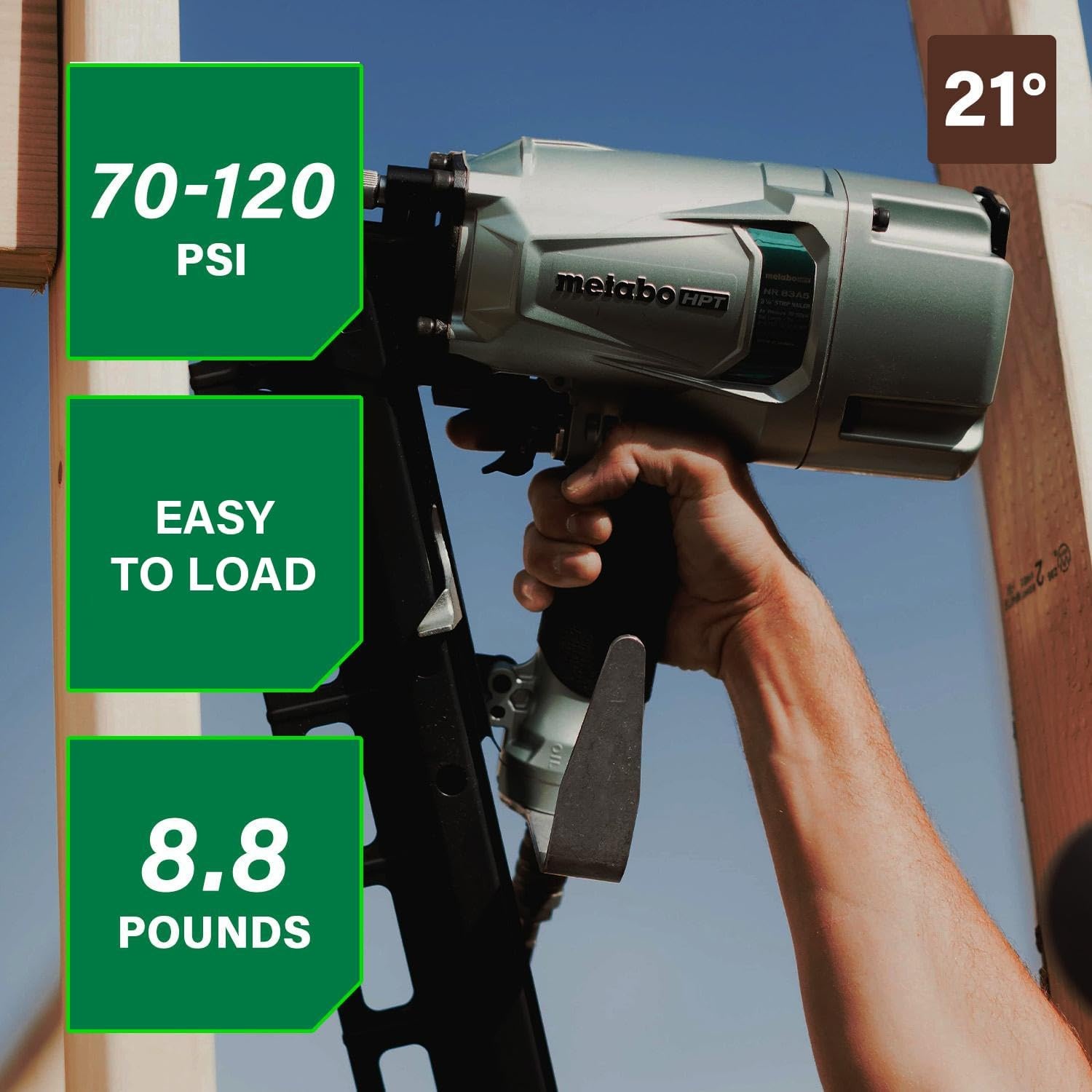 Metabo HPT Framing Nailer | High Grade Aluminum Magazine | Tool-less Depth Adjustment | Pneumatic | Framing Nails 2-Inch to 3-1/4-Inch | Rafter Hook | NR83A5(Y)(NR83A5)