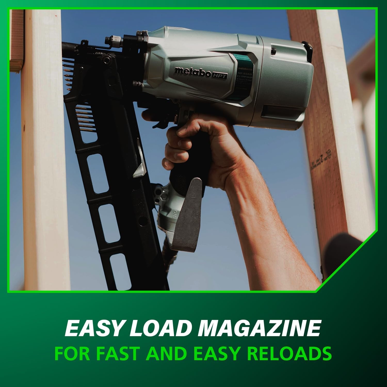 Metabo HPT Framing Nailer | High Grade Aluminum Magazine | Tool-less Depth Adjustment | Pneumatic | Framing Nails 2-Inch to 3-1/4-Inch | Rafter Hook | NR83A5(Y)(NR83A5)