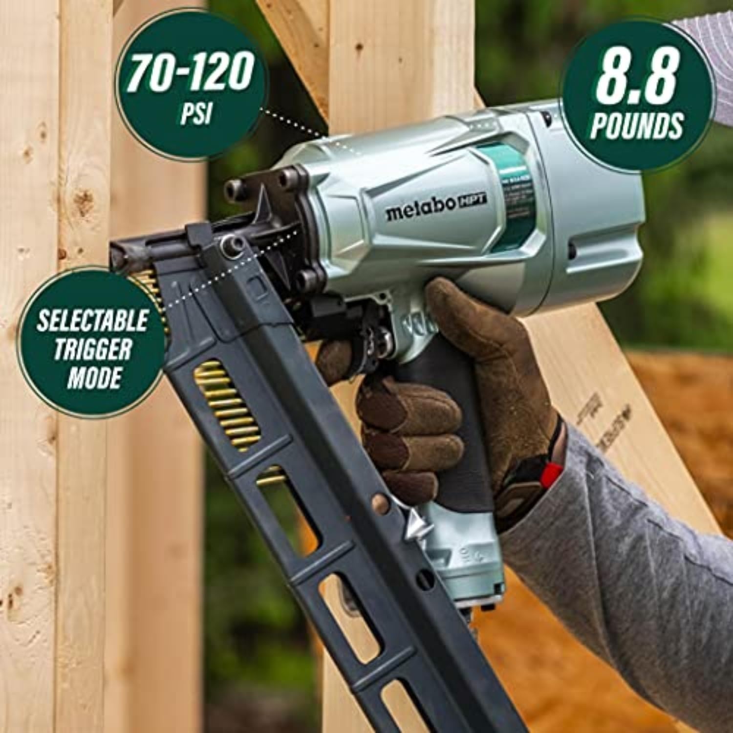 Metabo HPT Framing Nailer, Pro-Preferred Pneumatic Power Nailer & Framing Tool For Flooring, Roof Decking & More, Rapid Response Cylinder Valve, 21° 2″ to 3-1/4″ Plastic Collated Nails, NR83A5(S)(NR83A5(S) Only)