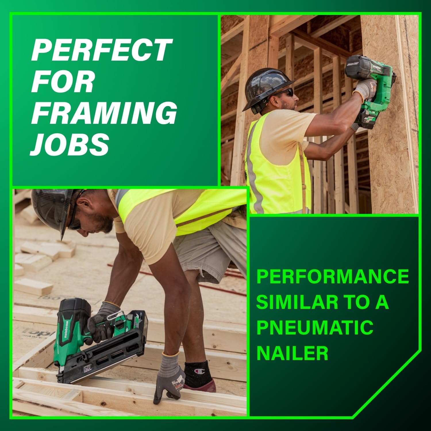 Metabo HPT 36V MultiVolt Cordless Plastic Strip Framing Nailer Kit, 21 Degree Framing Nailer with Power Tool 2.5Ah Lithium Ion Battery, Drives 2″ to 3-1/2″ Nails, NR3690DR