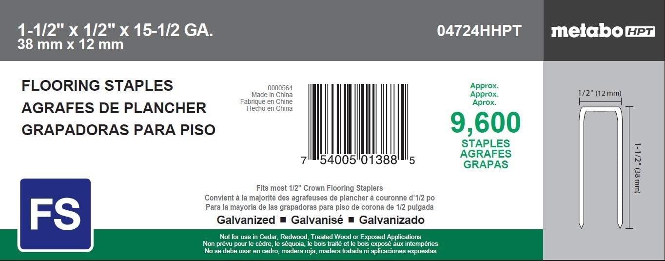 Metabo HPT Flooring Staples, 1-1/2″ x 15 GA, Galvanized, For N5010AB, 9600 Count (04724HHPT)