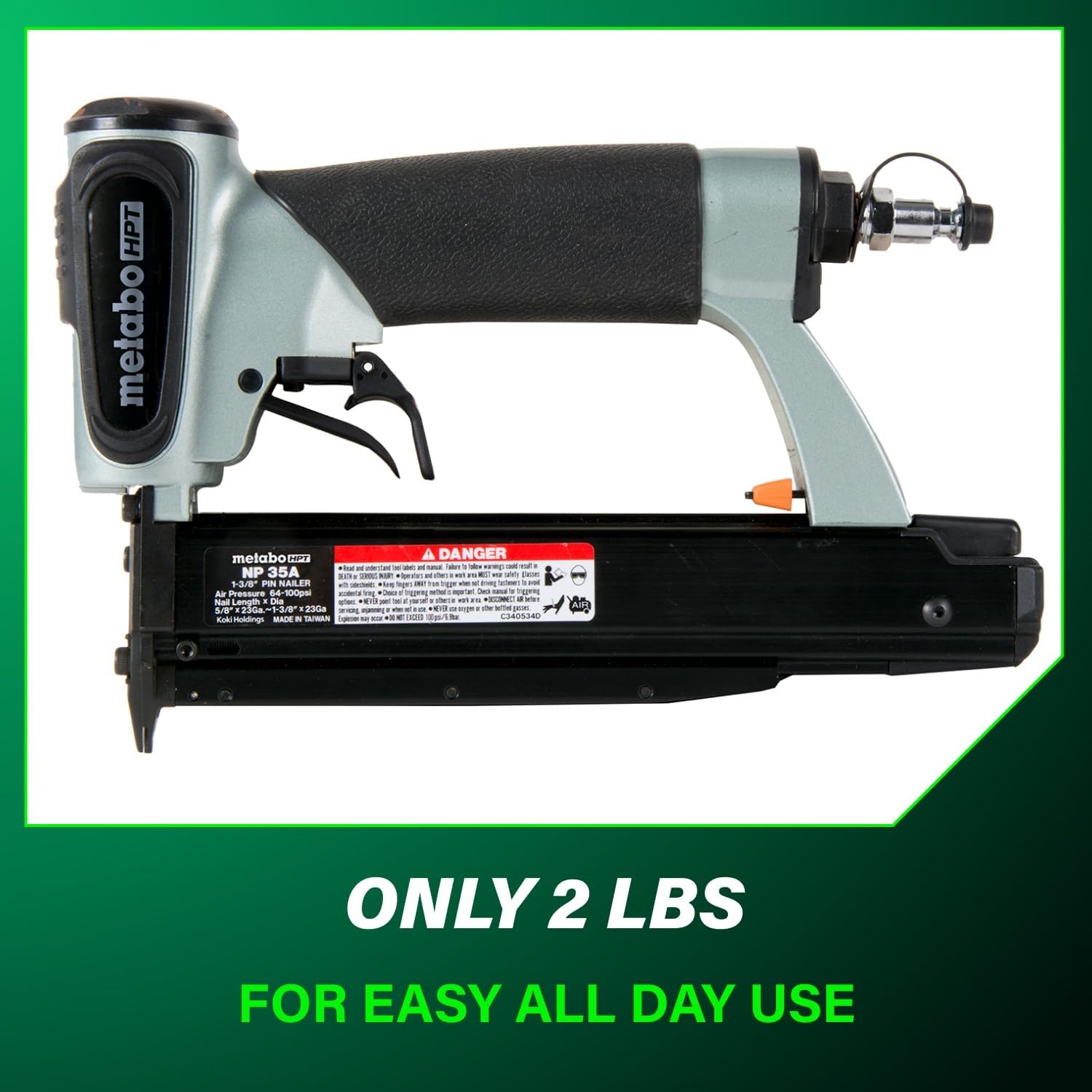 Metabo HPT Pin Nailer, Pro-Preferred Pneumatic Power Nailers for Cabinets, Trim, and Crafting, Makes Invisible Holes, Lightweight 2.0 lbs Tool, 23 Gauge, 5/8″ to 1-3/8″ Headless Micro Pins, NP35A(No Size)