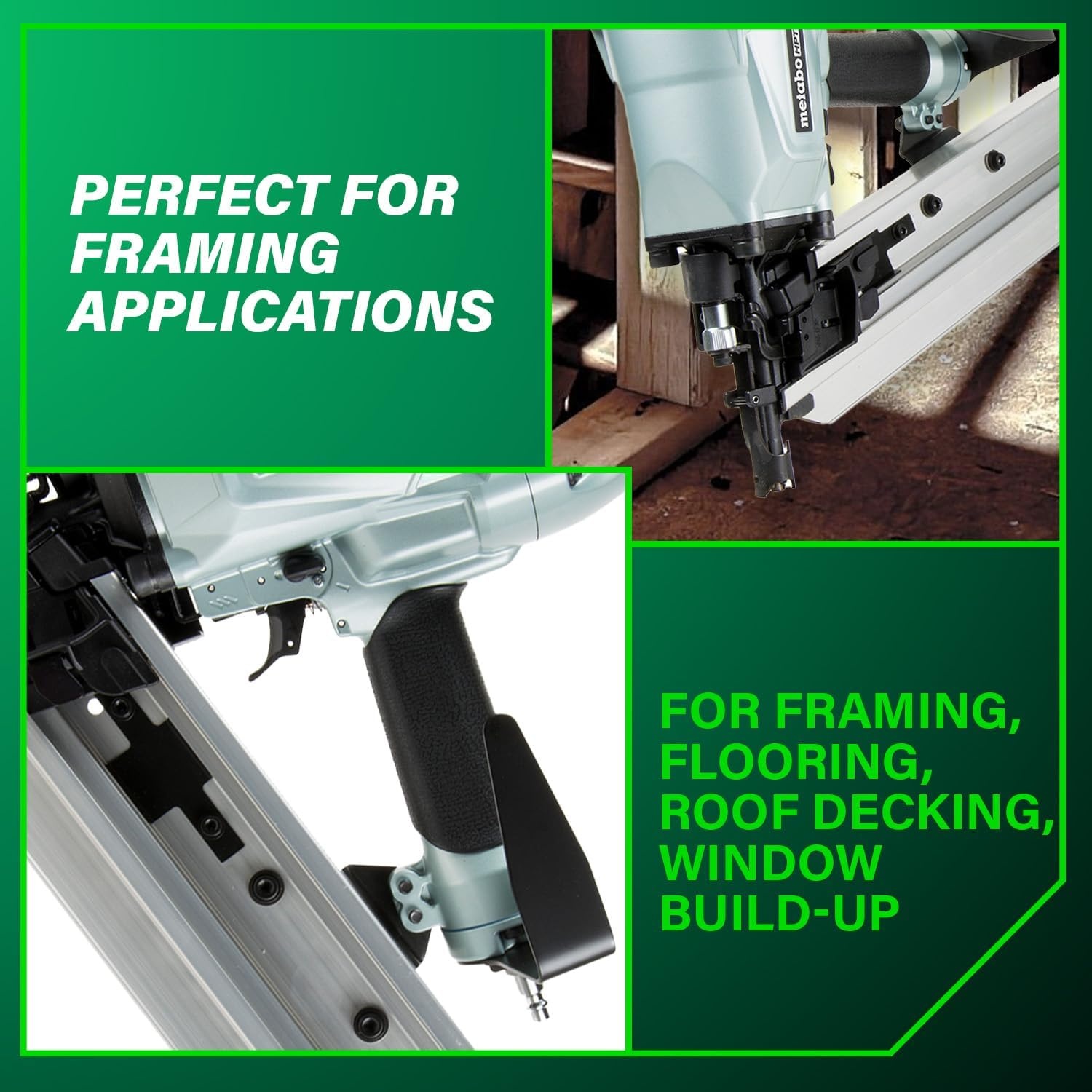 Metabo HPT Framing Nailer, Pro-Preferred Pneumatic Power Nailers in Framing Tools, Powerful Tool With Tool-less Depth Adjustment & Claw Tip, 21° 3-1/2″ Plastic Collated Nails, NR90AC5(Metabo HPT NR90AC5 Only)