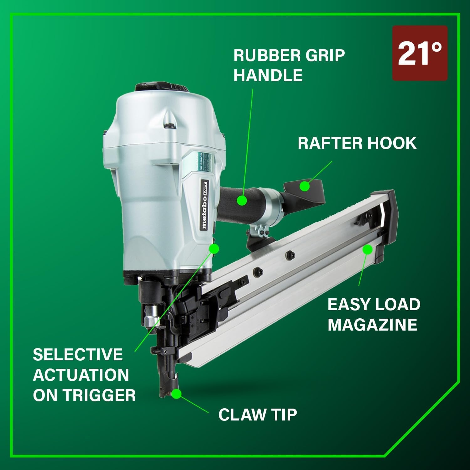 Metabo HPT Framing Nailer, Pro-Preferred Pneumatic Power Nailers in Framing Tools, Powerful Tool With Tool-less Depth Adjustment & Claw Tip, 21° 3-1/2″ Plastic Collated Nails, NR90AC5(Metabo HPT NR90AC5 Only)