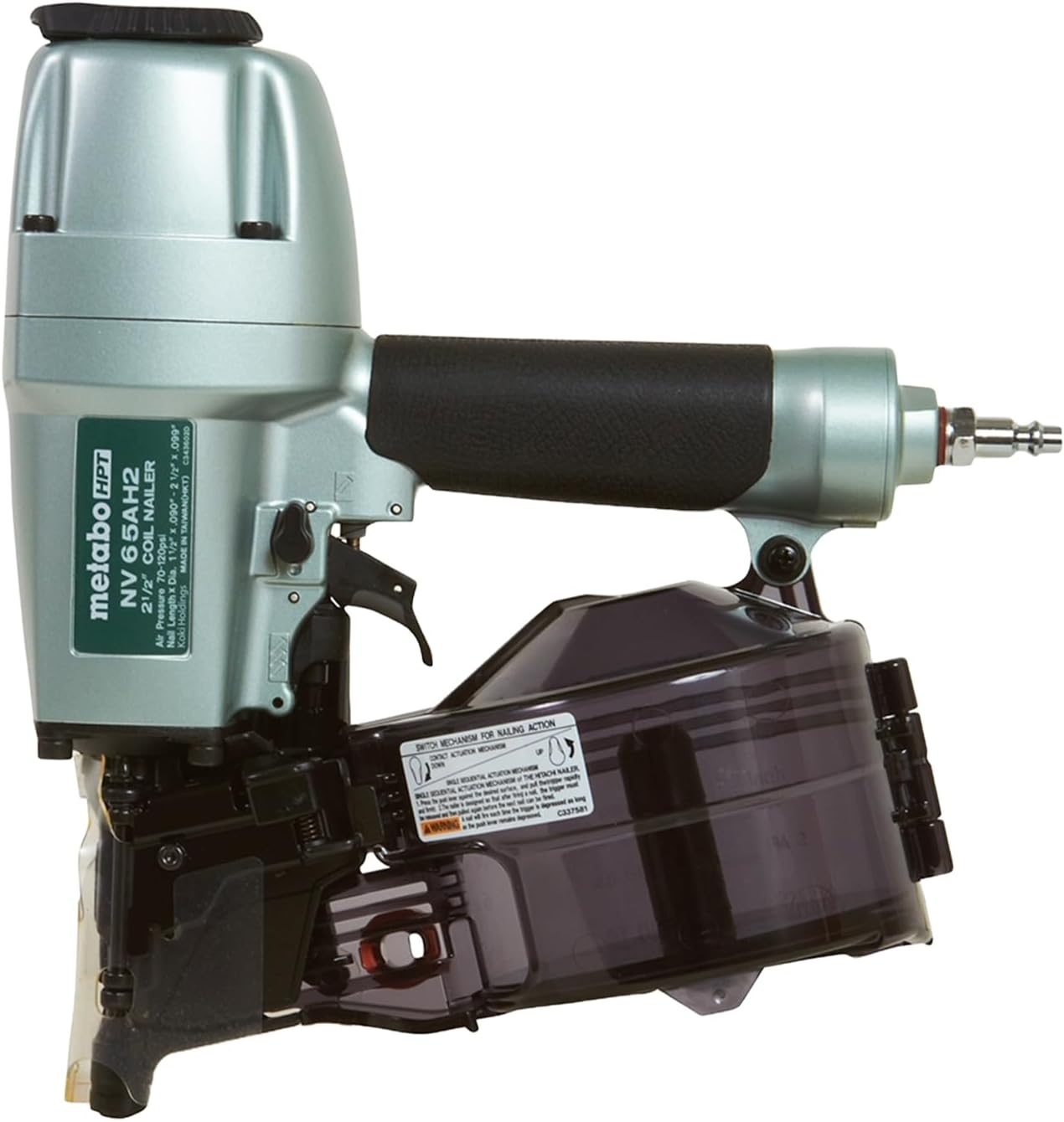 Metabo HPT Coil Siding Nailer, Pro-preferred Pneumatic Power Nailers in Siding Tools, For Sheathing, Decking & Fencing, 15° Plastic Collated Nails and 16° Wire Coil Nails, NV65AH2(NV65AH2 Only)