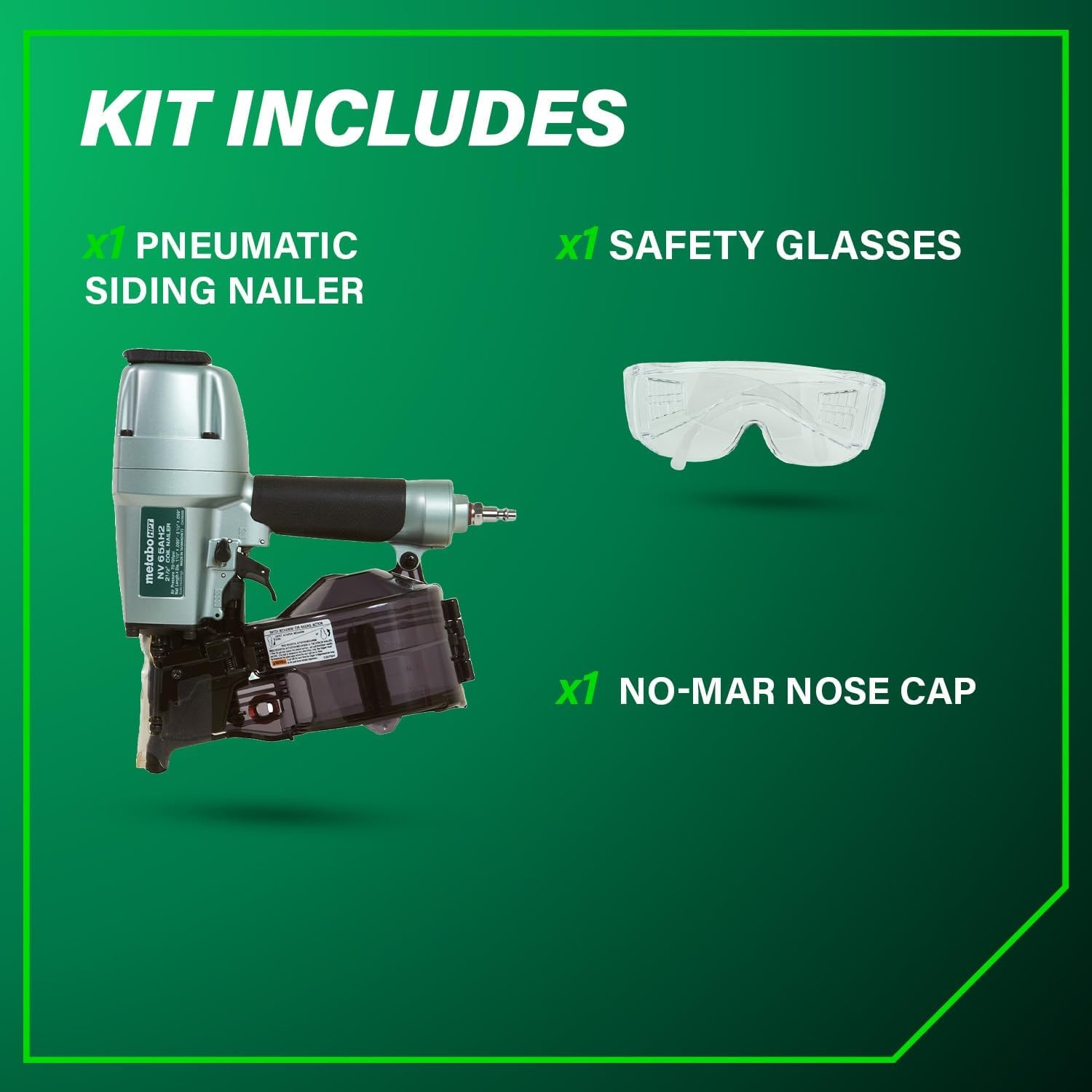 Metabo HPT Coil Siding Nailer, Pro-preferred Pneumatic Power Nailers in Siding Tools, For Sheathing, Decking & Fencing, 15° Plastic Collated Nails and 16° Wire Coil Nails, NV65AH2(NV65AH2 Only)
