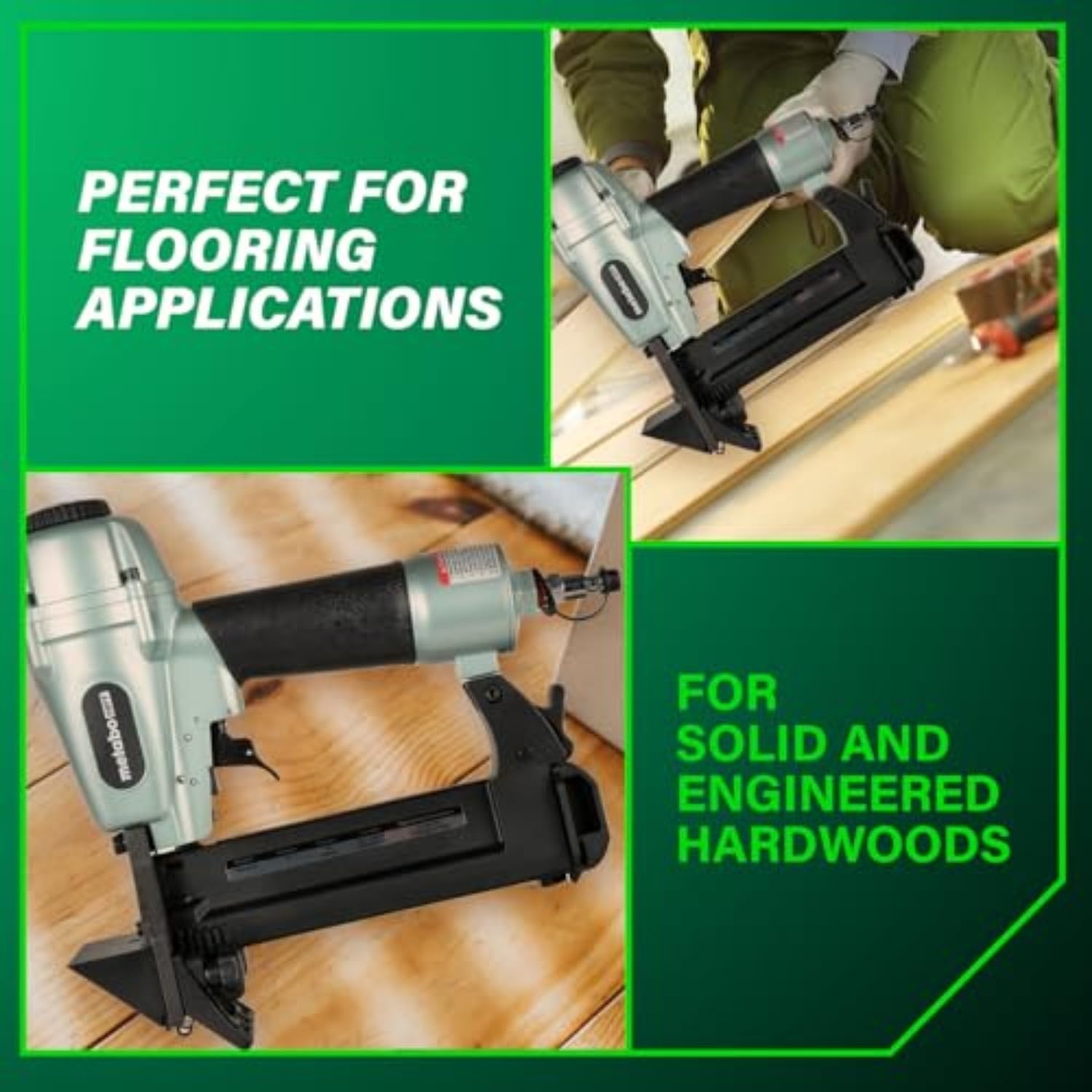 Metabo HPT Flooring Stapler, Pro-preferred Pneumatic Power Nailers, Power Stapler for Hardwood Flooring, 18 Gauge, 1/4″ Staples, Length 1/2″ to 1-9/16″, N4004AB