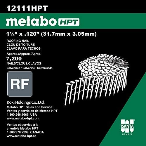 Metabo HPT 1-1/4 Inch Pneumatic Roofing Nails | 7,200 Count | 12111HPT