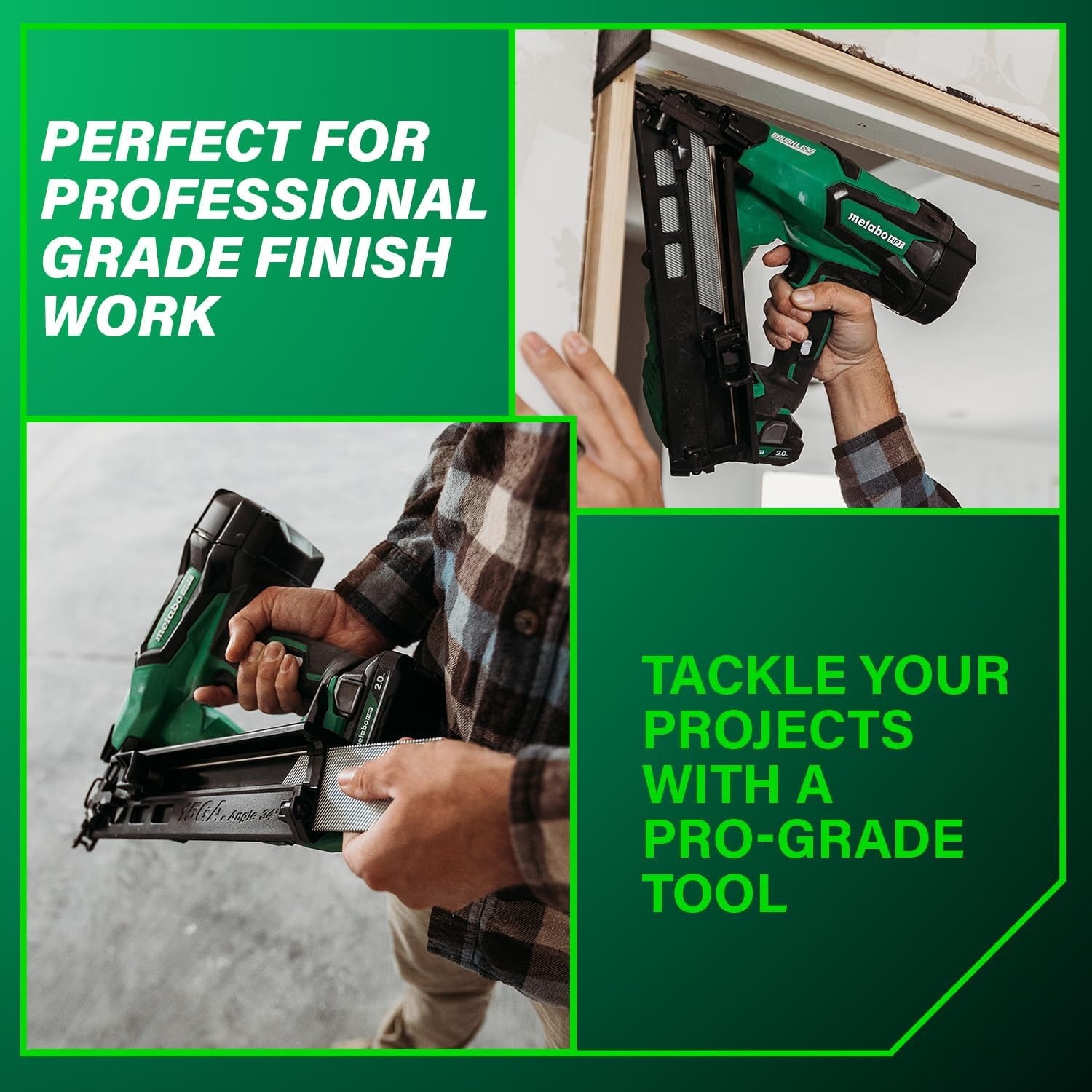 Metabo HPT 18V MultiVolt Brushless Pro 15-GA Angled Finish Nailer Kit, 15 Gauge Finish Nailer, Power Tool with 2.0Ah Lithium Ion Battery, 1-1/4″ to 2-1/2″ Nails, Powerful Brushless Motor, NT1865DAA(NT1865DMAST)