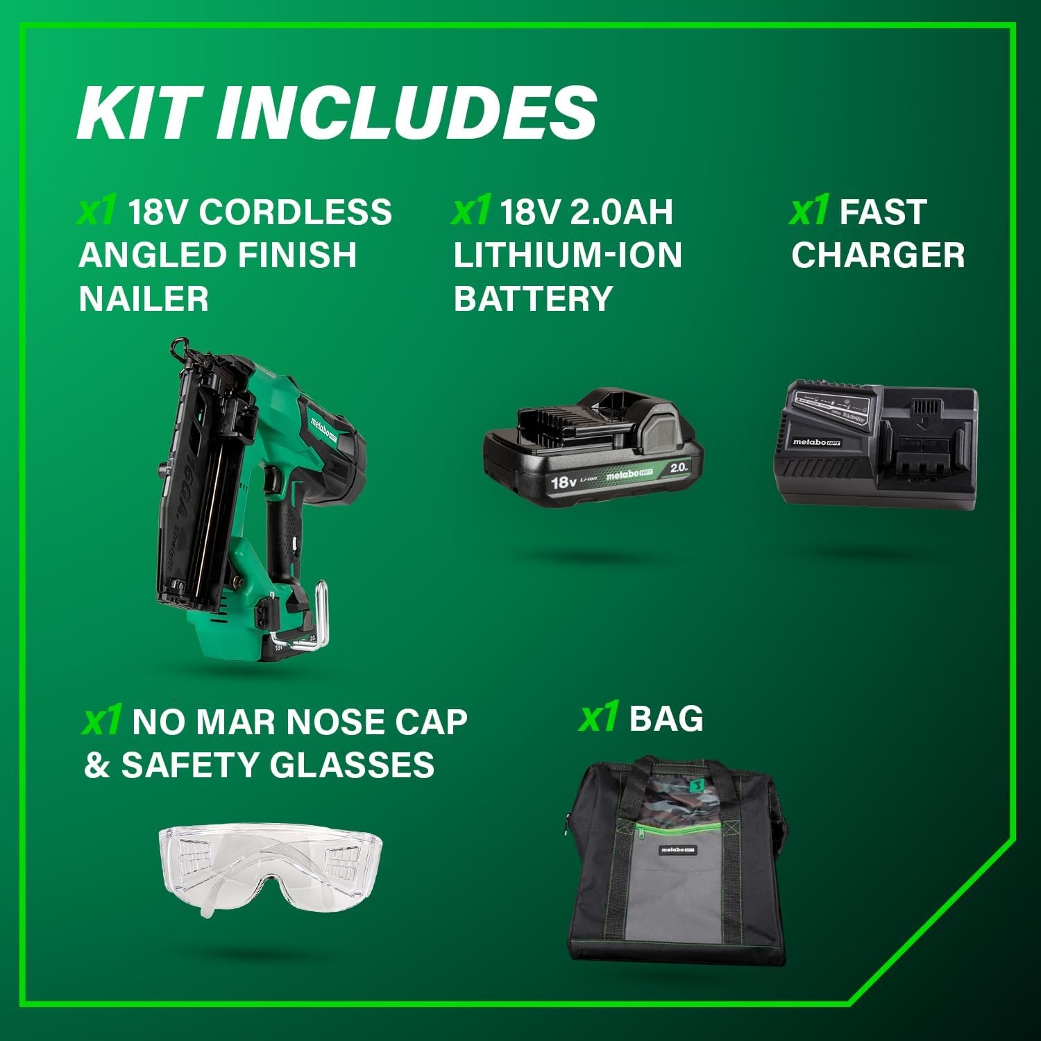 Metabo HPT 18V MultiVolt Brushless Pro 15-GA Angled Finish Nailer Kit, 15 Gauge Finish Nailer, Power Tool with 2.0Ah Lithium Ion Battery, 1-1/4″ to 2-1/2″ Nails, Powerful Brushless Motor, NT1865DAA(NT1865DMAST)