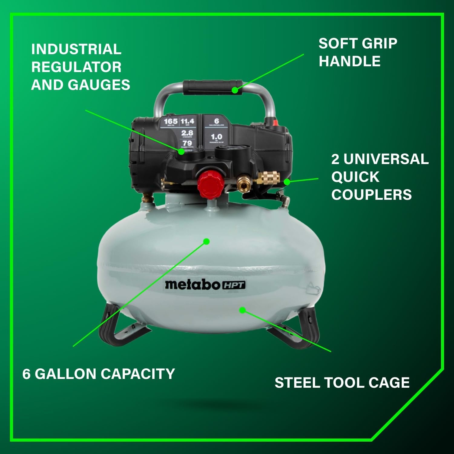 Metabo HPT Air Compressor, THE TANK, Portable Pancake Air Compressor 200 PSI, 6 Gallon Tank, Versatile for Use with Framing, Siding, Finish, Brad or Roofing Nailers, EC914S(6-Gallon Pancake  165 PSI)