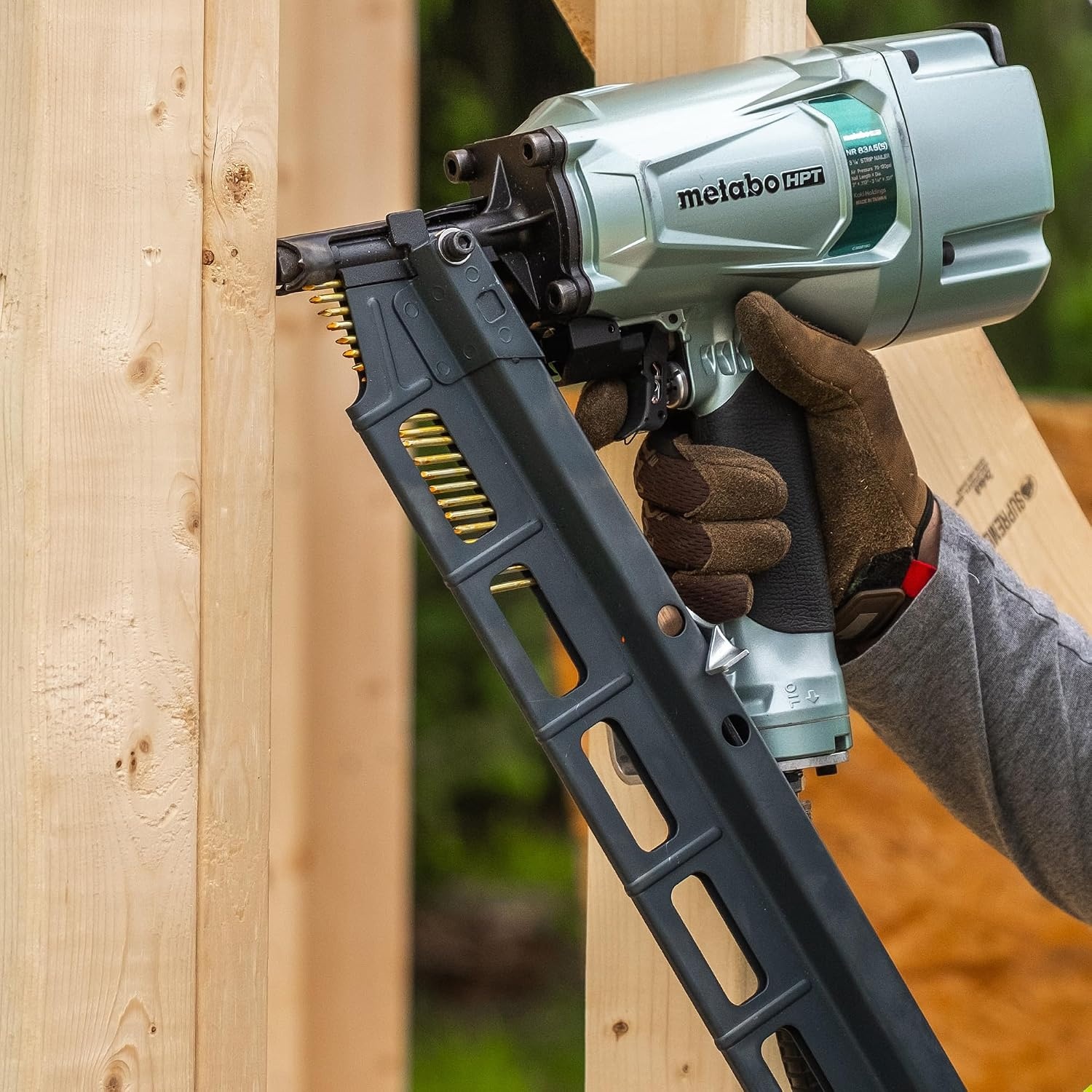 Metabo HPT Framing Nailer, Pro-Preferred Pneumatic Power Nailer & Framing Tool For Flooring, Roof Decking & More, Rapid Response Cylinder Valve, 21° 2″ to 3-1/4″ Plastic Collated Nails, NR83A5(S)(NR83A5(S) + BONUS Impact Driver Kit)