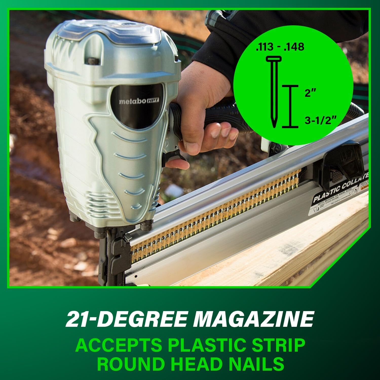 Metabo HPT Framing Nailer, Pro-Preferred Power Nailer for Flooring, Roof Decking, and More, Lightweight 7.5 lbs Framing Tool for 21° 2″ to 3-1/2″ Plastic Collated Nails, NR90AES1(NR90AES1 Only)