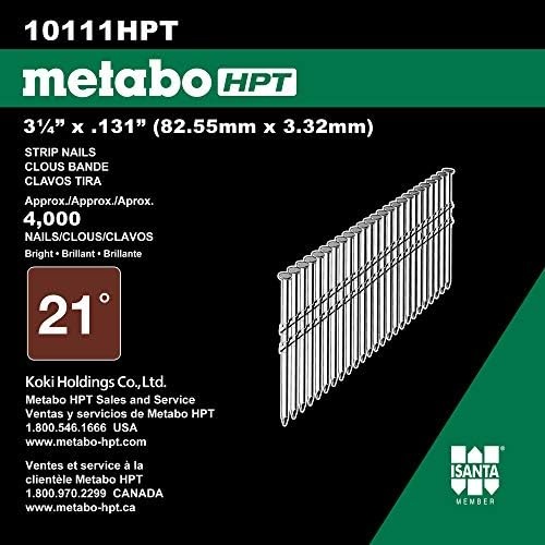 Metabo HPT Framing Nails | 3-1/4 In. X .131 | 21 Degree | Full Round Head | Smooth Shank | 4,000 Count | 10111HPT