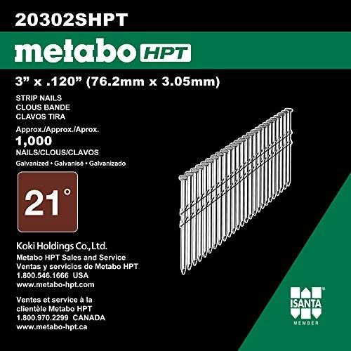 Metabo HPT Framing Nails | 3 Inch x 0.120 | 21 Degree | Full Round Head | Ring Shank | Hot Dipped Galvanized | 1,000 Count | 20302SHPT(No Size)