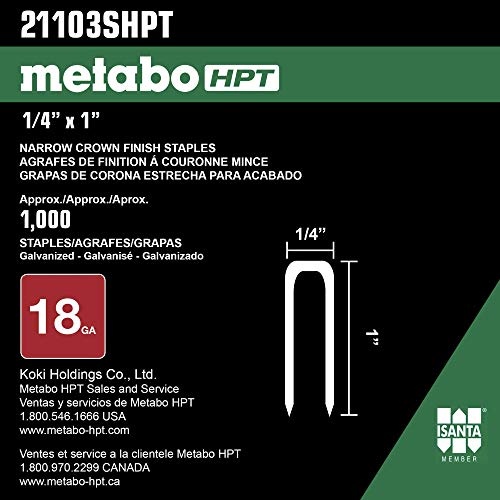 Metabo HPT 1 Inch 18 Gauge | Narrow Crown Finish Staples | 1,000 Count | Metabo HPT 21103SHPT(1/4″ x 1″ – 18 GA EG)