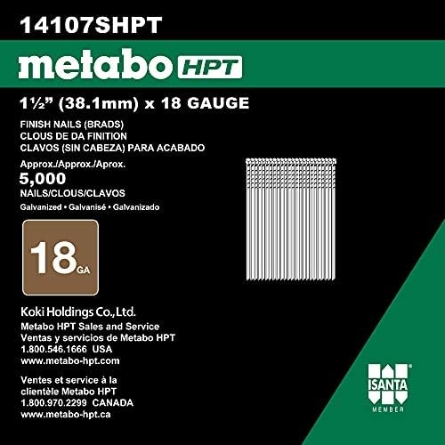 Metabo HPT 1-1/2 Inch 18 Gauge Brad Finish Nail | 5,000 Count | 14107SHPT(1-1/2″ x 18GA EG)