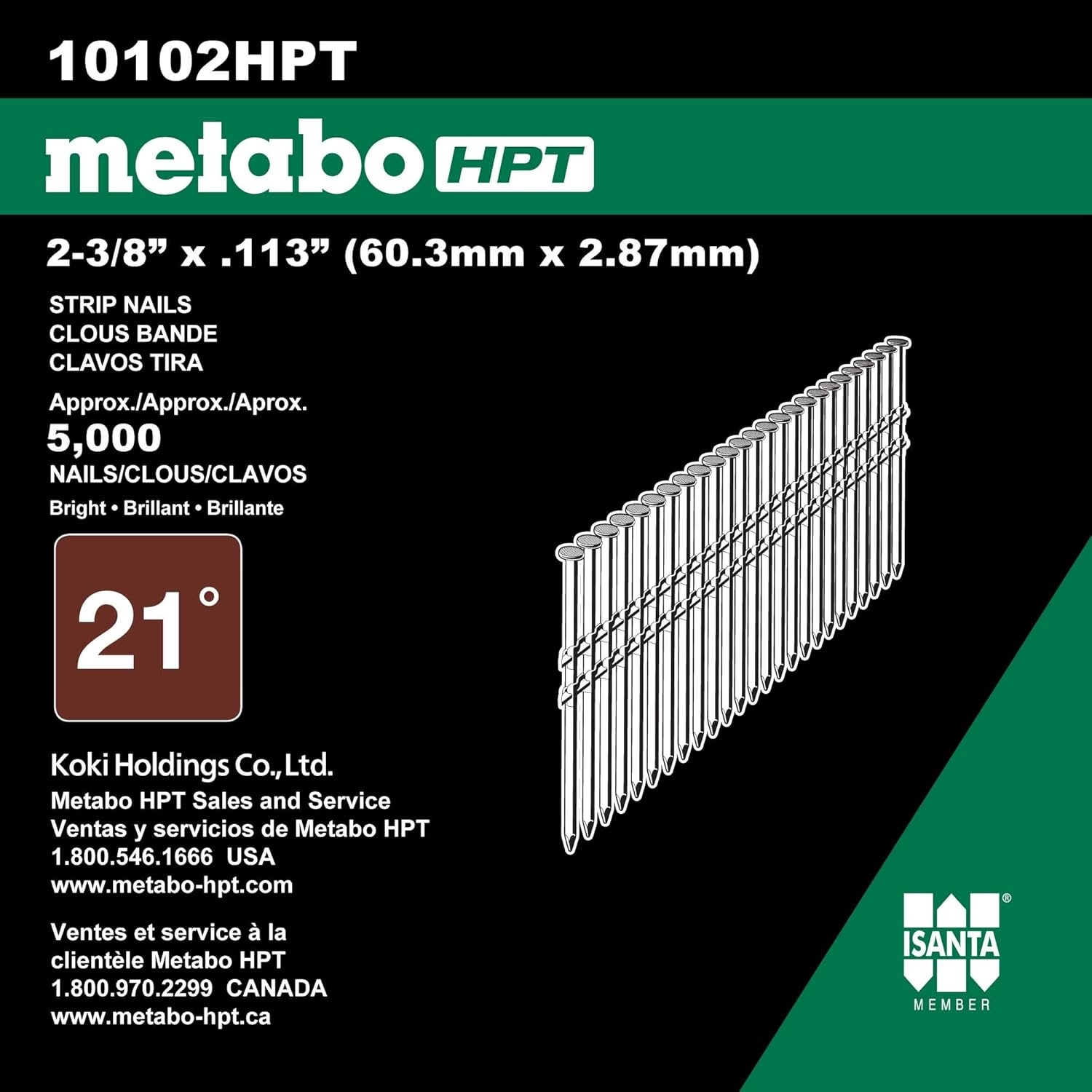 Metabo HPT Framing Nails | 2-3/8-in x 0.113-in | Smooth | Bright Basic | 5,000 Count | 10102HPT