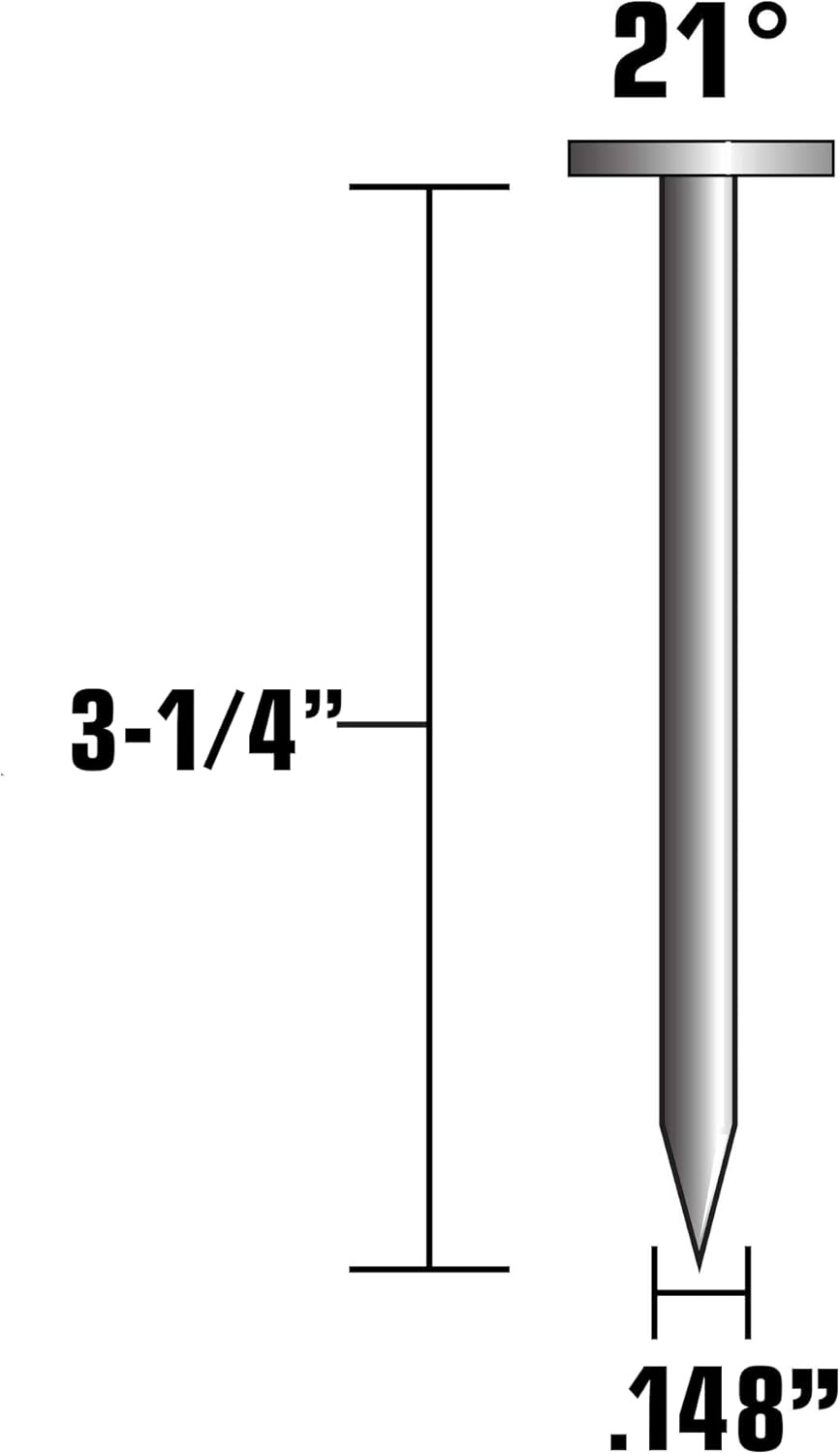 Metabo HPT 10138HPT 3-1/4″ x 0.148 SM BS Full Round Head Brite Basic Plastic Strip Framing Nails | 3000 Count