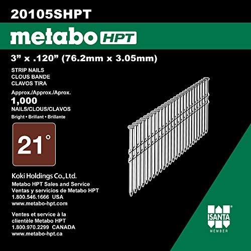 Metabo HPT Framing Nails | 3-in x .120 | 21 Degree | Bright | Smooth | 1,000 Count | 20105SHPT(No Size)
