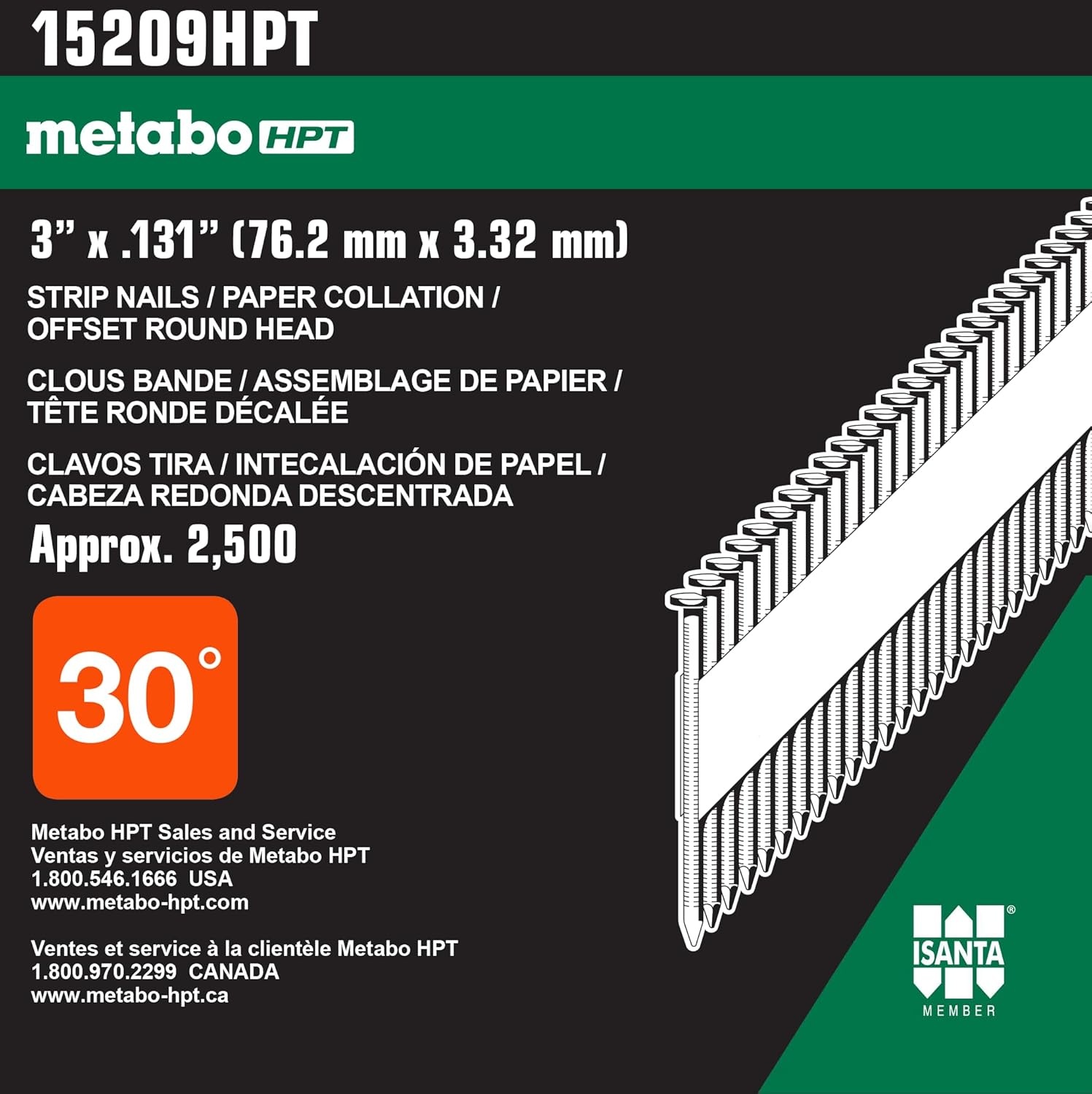 Metabo HPT Framing Nails | 3 In. x .131 | Off Set Head | Bright Basic | Smooth Shank | Paper Tape | 2500 Count | 15209HPT