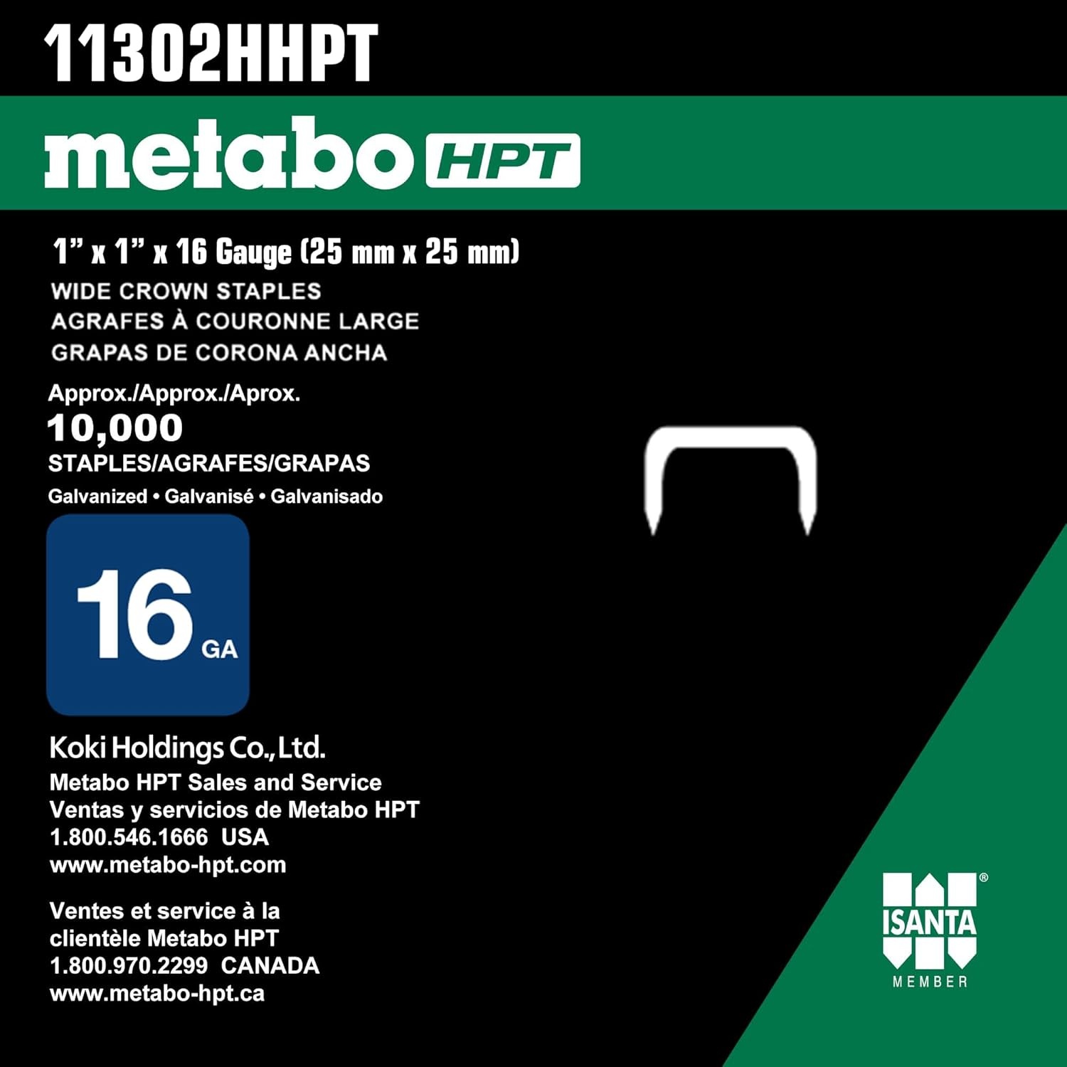 Metabo HPT Roofing Staples, 1″ x 1″, 16 Gauge, Galvanized, 10000 Count (11302HHPT)