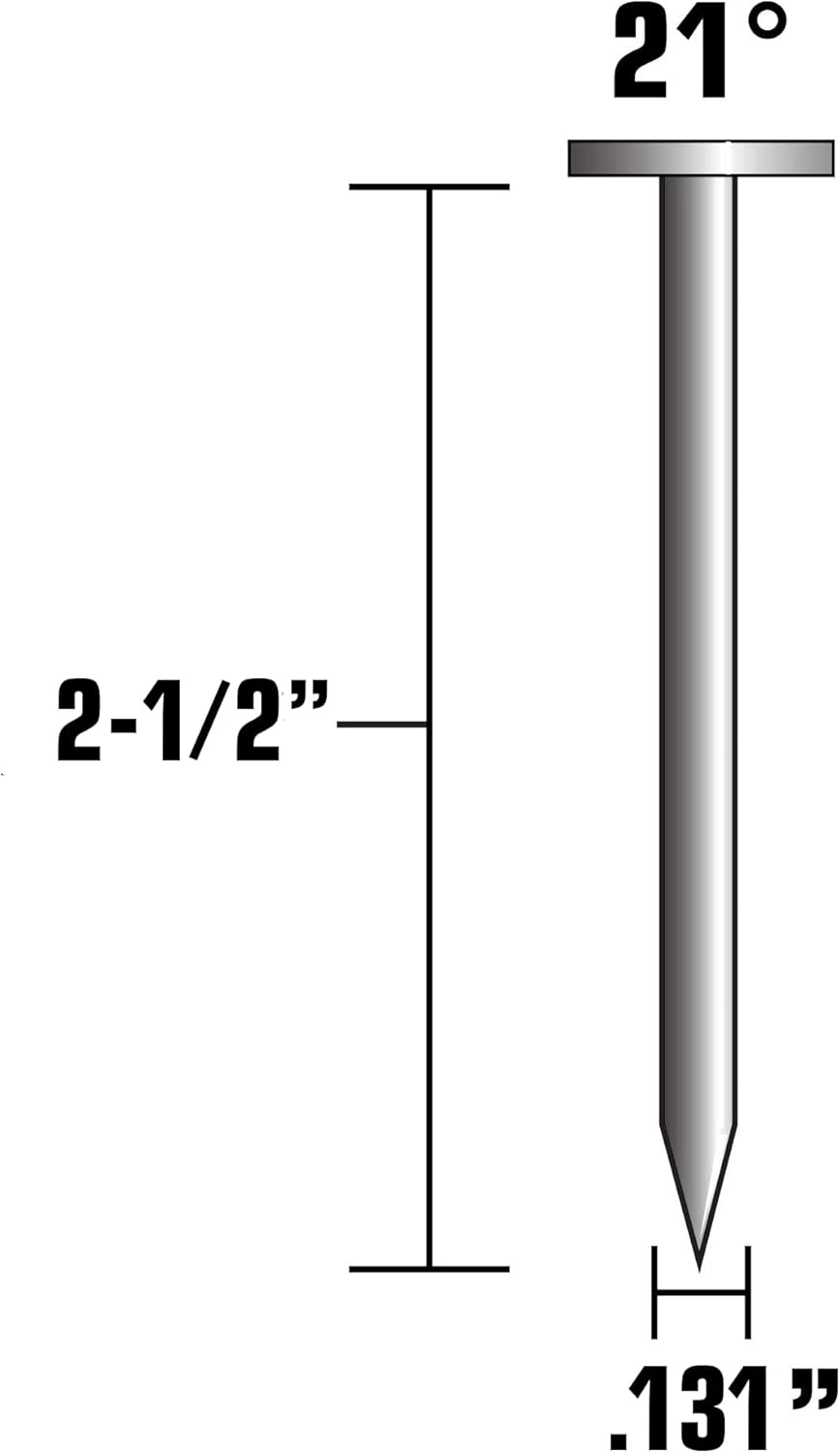Metabo HPT Framing Nails | 2-1/2 In. x .131 | 21 Degree | Full Round Head | Smooth Shank | Plastic Strip | Electro Galvanized | 5,000 Count | 10155HPT