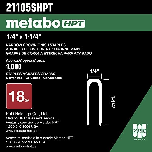 Metabo HPT 1 Inch 18 Gauge | Narrow Crown Finish Staples | 1,000 Count | Metabo HPT 21103SHPT(1/4″ x 1-1/4″ – 18 GA EG)