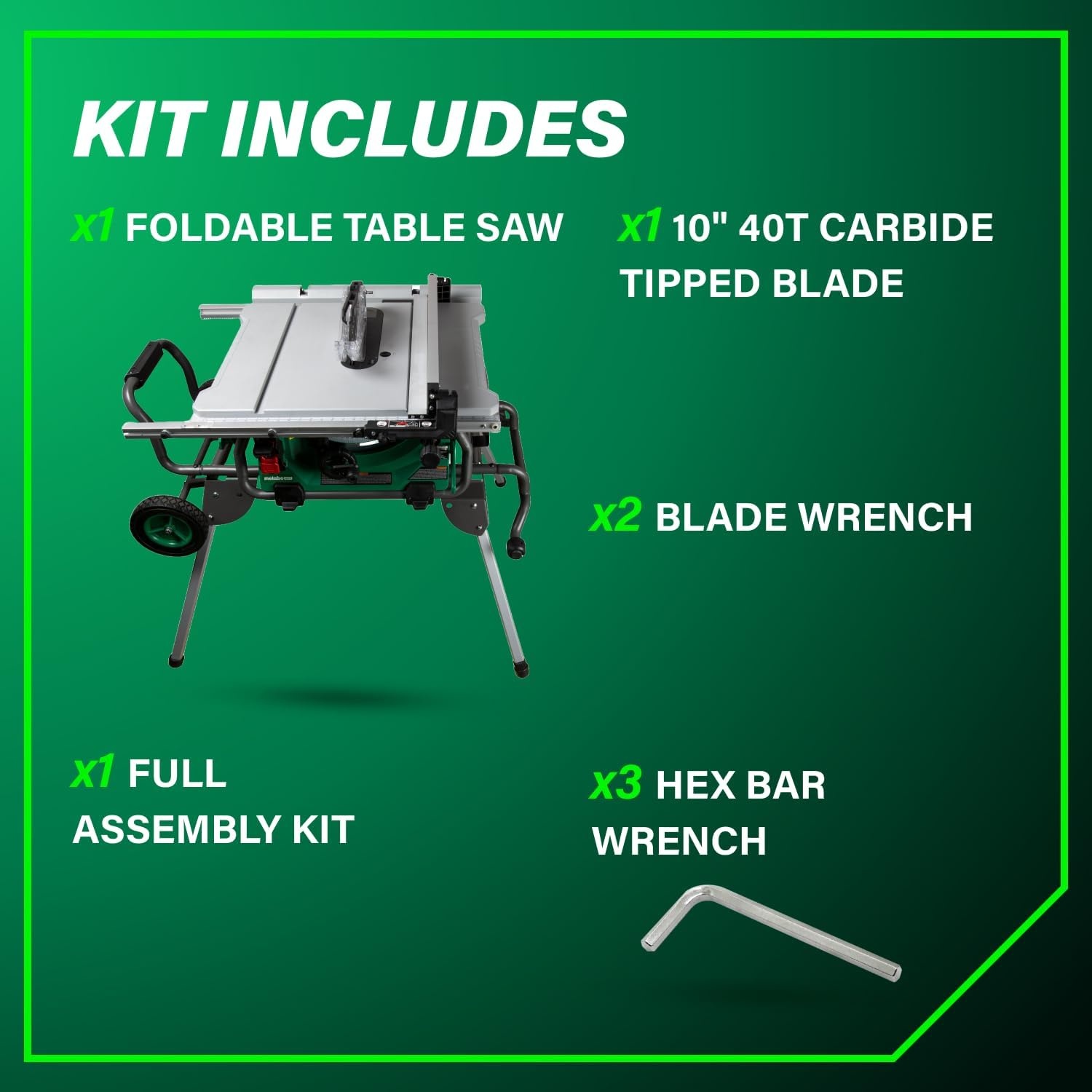 Metabo HPT 10-Inch Table Saw, 15-Amp Power Saw with Large 28 3/4″ x 22″ Table, Best in Class Rip Capacity, Pro Level Motor, Durable Fold and Roll Stand, Adjustable Foot, C10RJS(Metabo HPT C10RJS Table Saw)